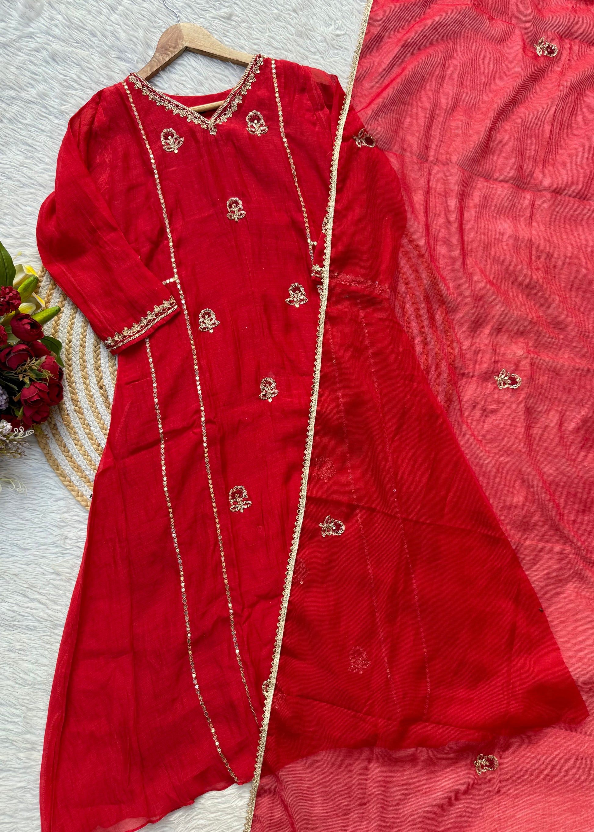 “MELODY” Heavy handwork Mul Chanderi party wear anarkali kurta set