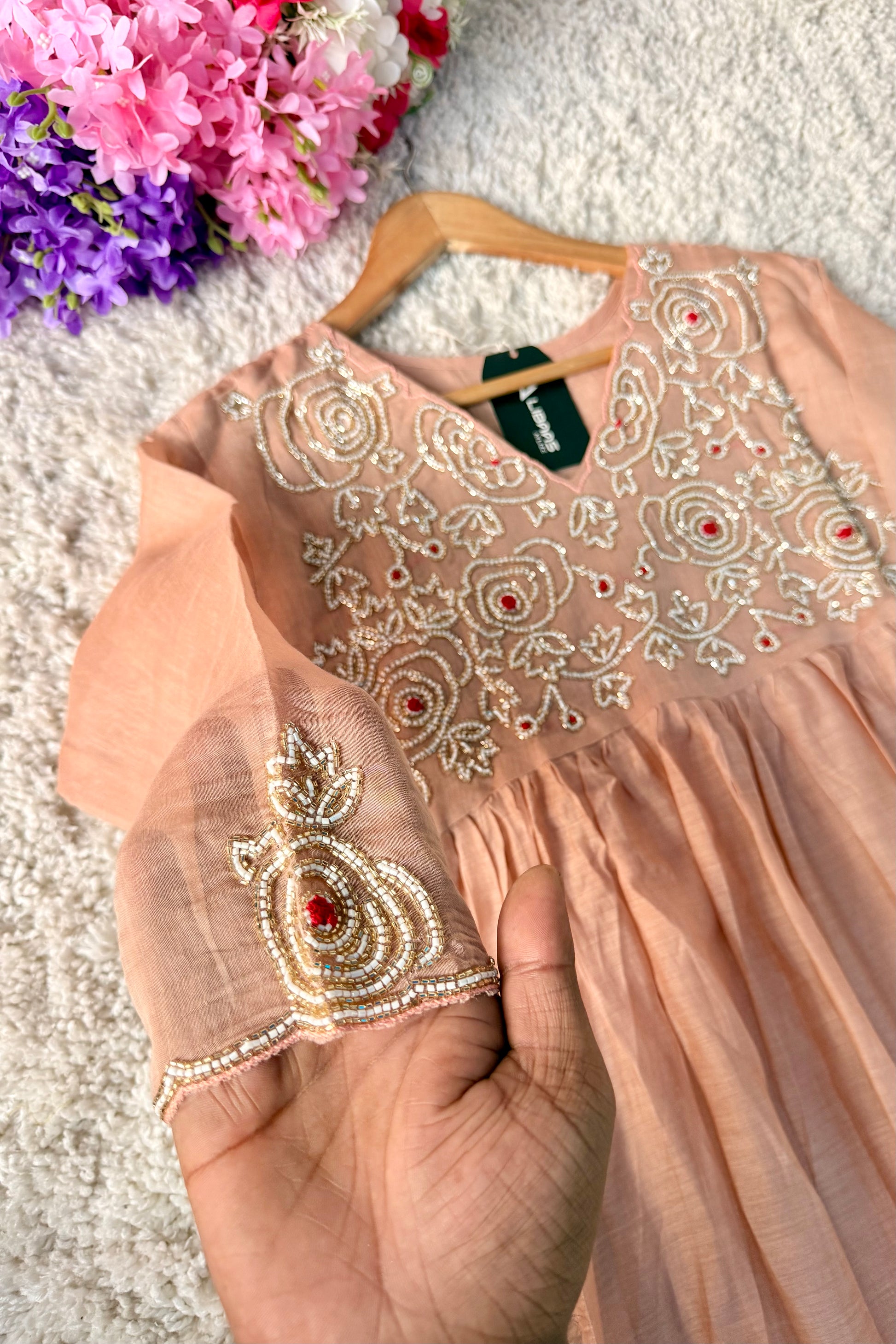 ✨Ay11- Peach Mul Chanderi A Line Kurta set