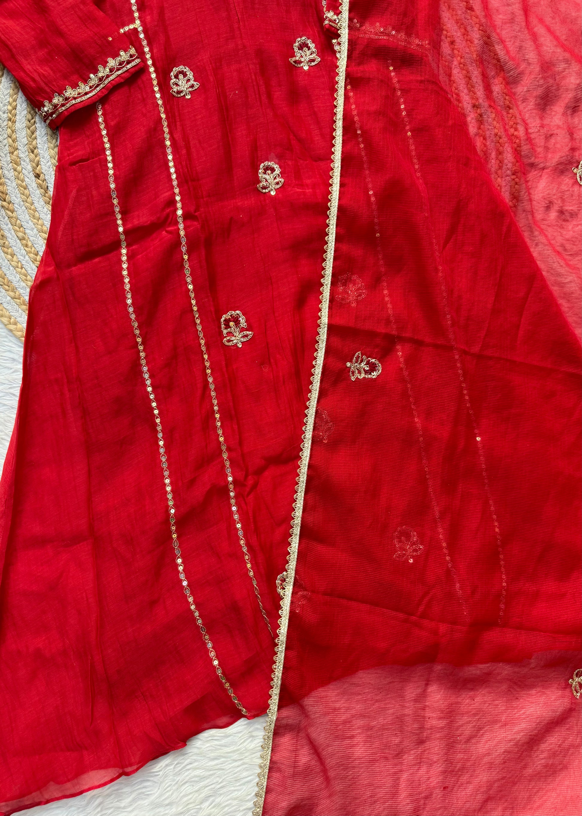 “MELODY” Heavy handwork Mul Chanderi party wear anarkali kurta set