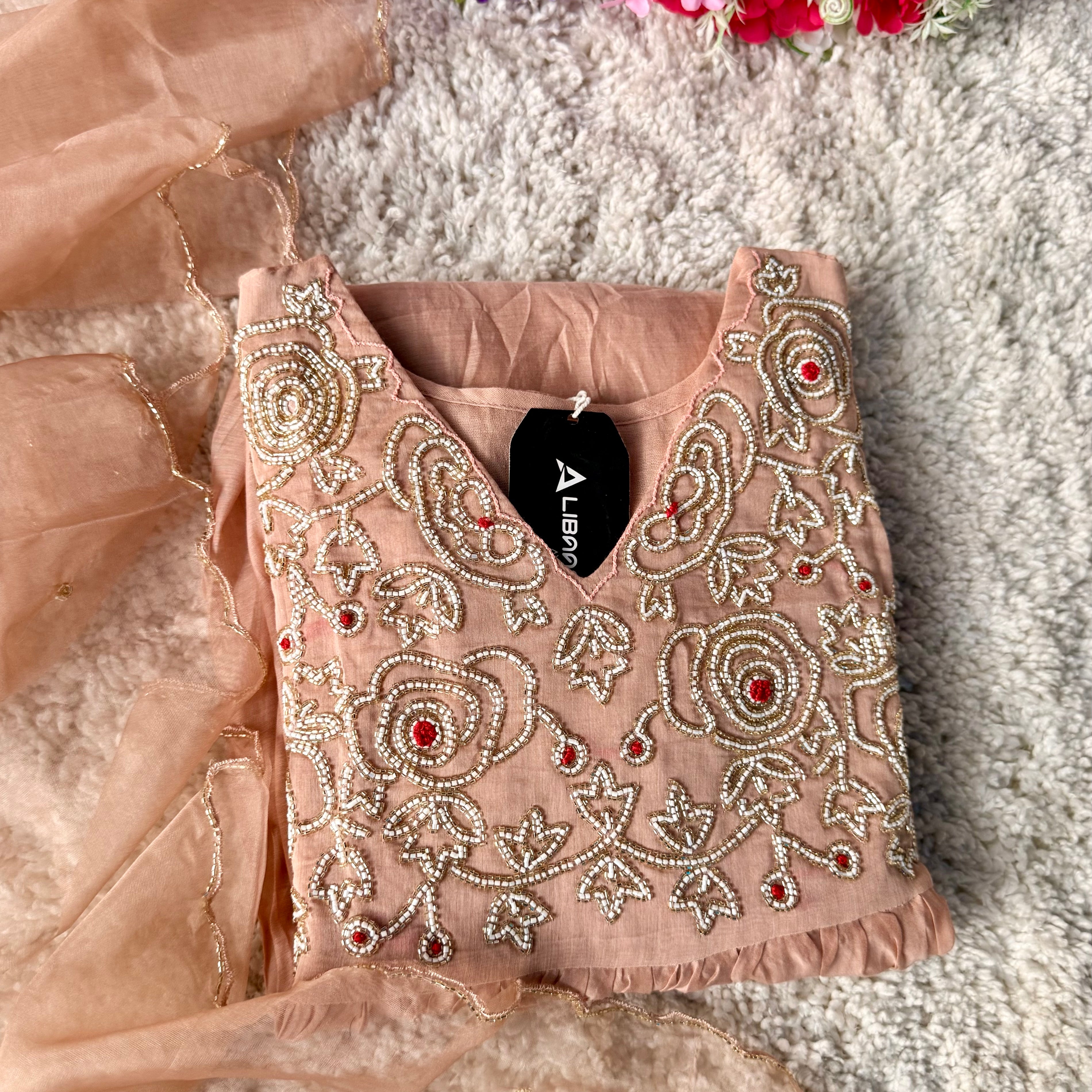 ✨Ay11- Peach Mul Chanderi A Line Kurta set