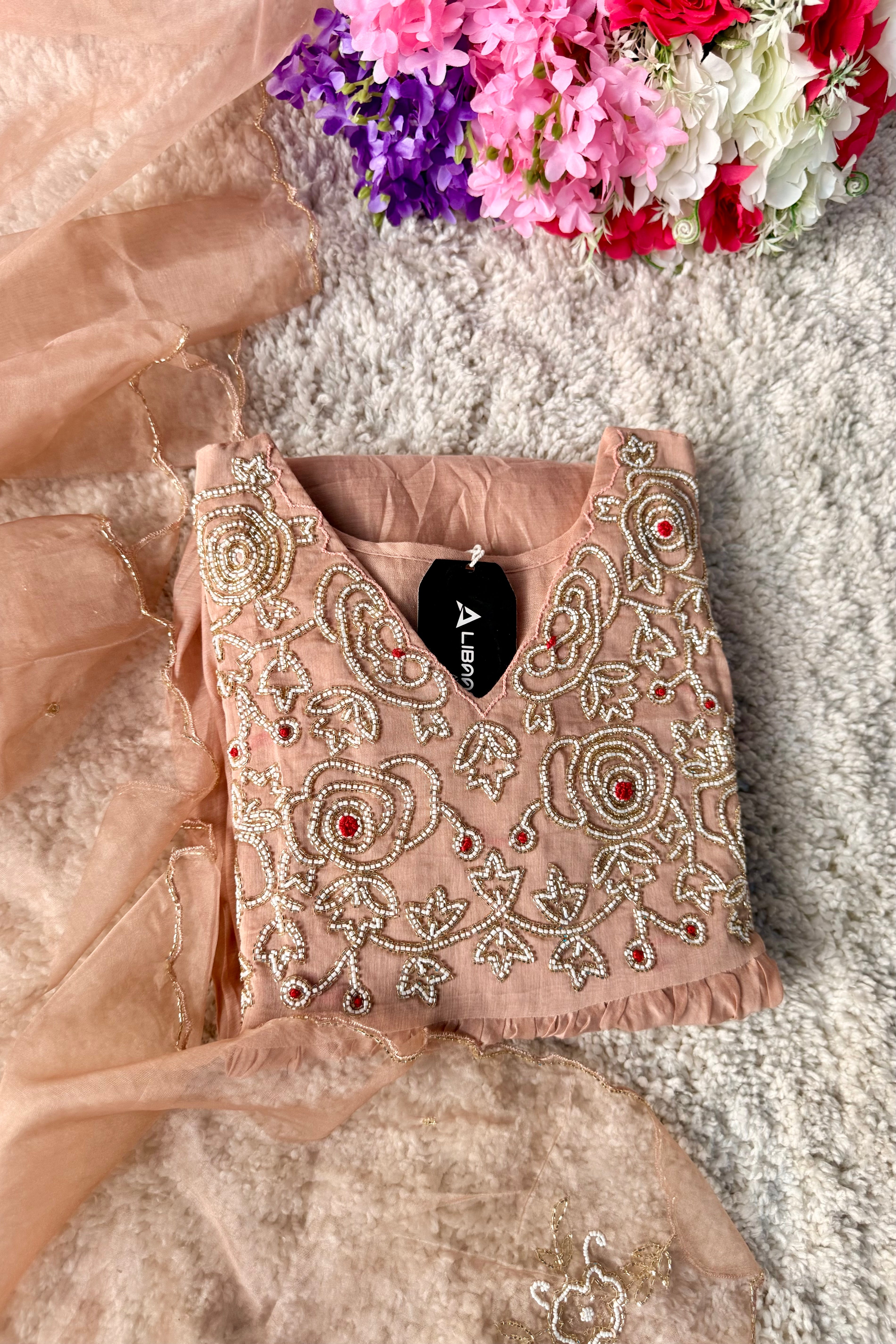 ✨Ay11- Peach Mul Chanderi A Line Kurta set