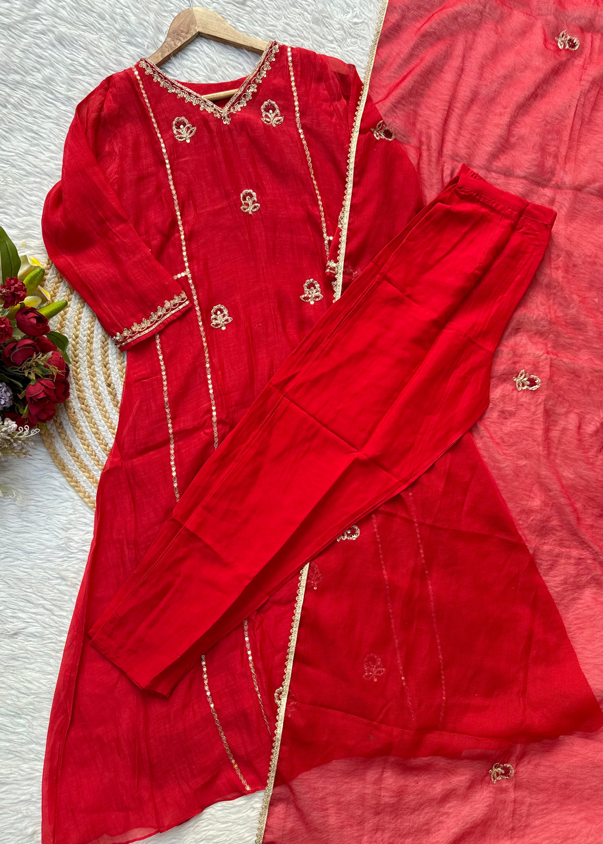 “MELODY” Heavy handwork Mul Chanderi party wear anarkali kurta set