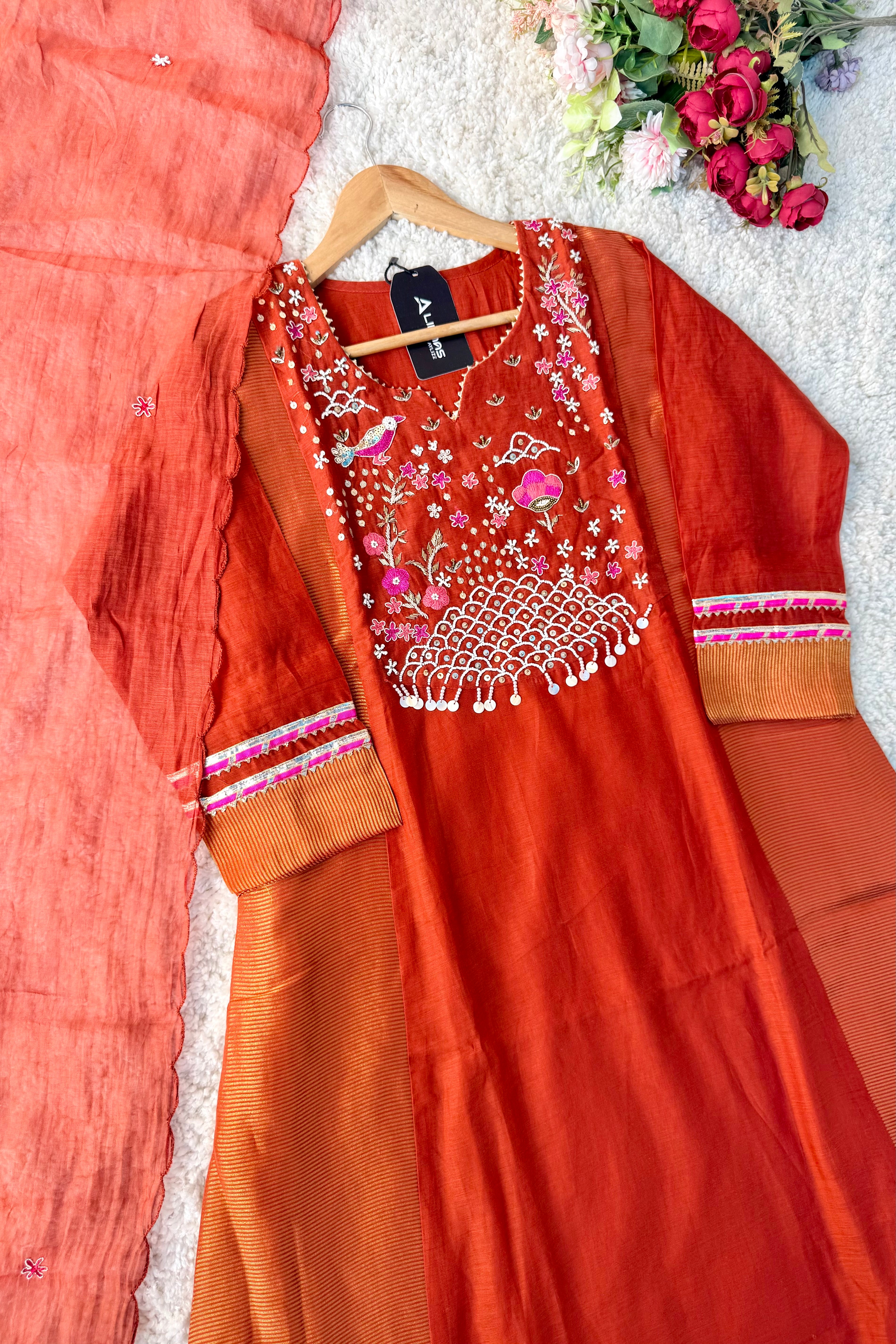 “Ishani” Premium Mul Chanderi A line Anarkali Kurta Set