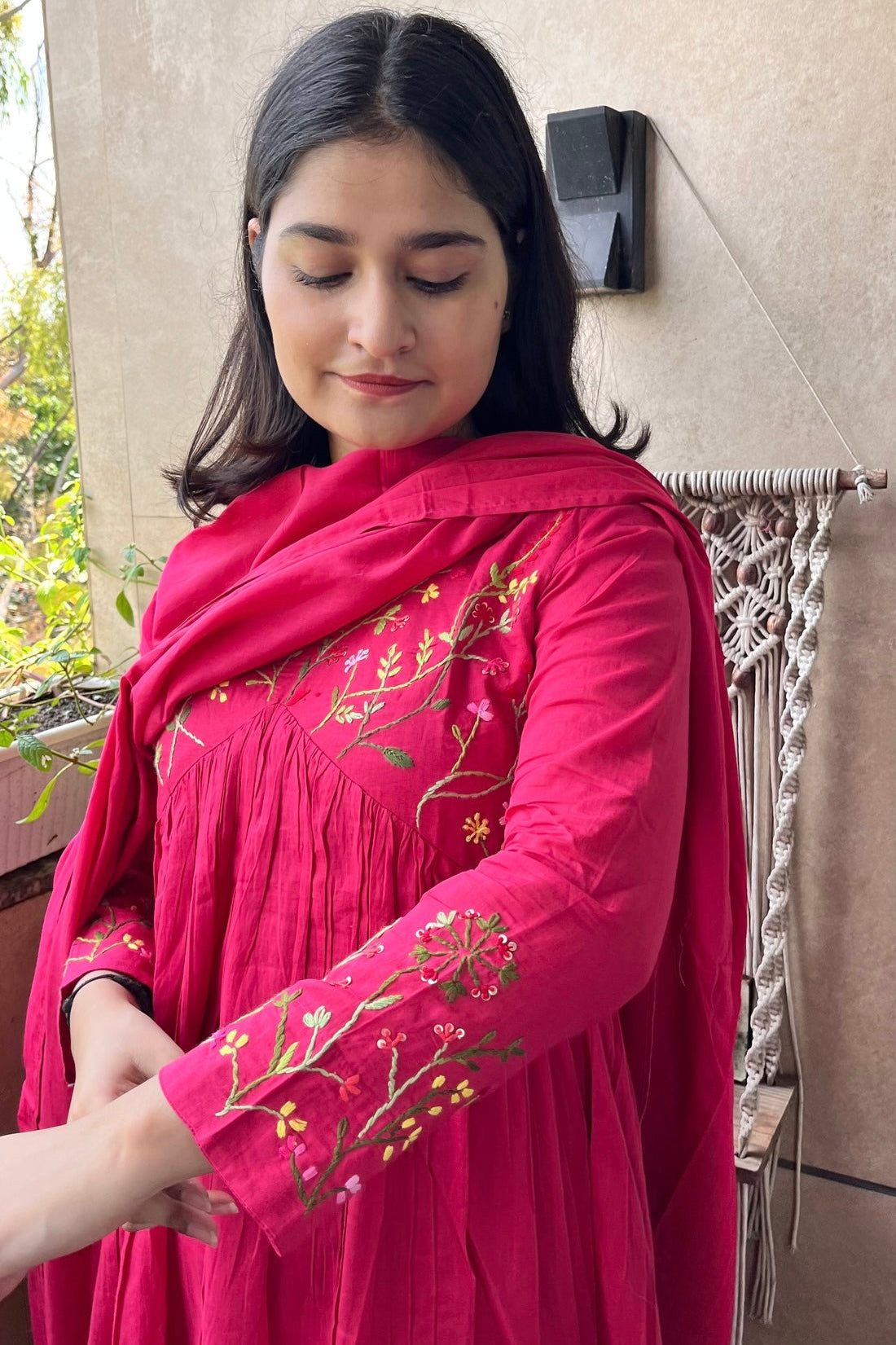 “Ziva” Beautiful Mul Cotton Embroidered Anarkali Kurta Set