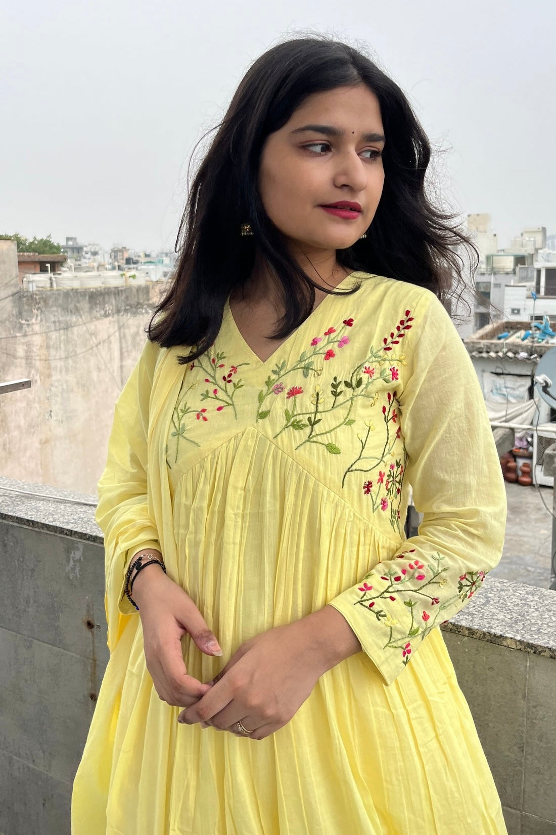 “Ziva” Beautiful Mul Cotton Embroidered Anarkali Kurta Set