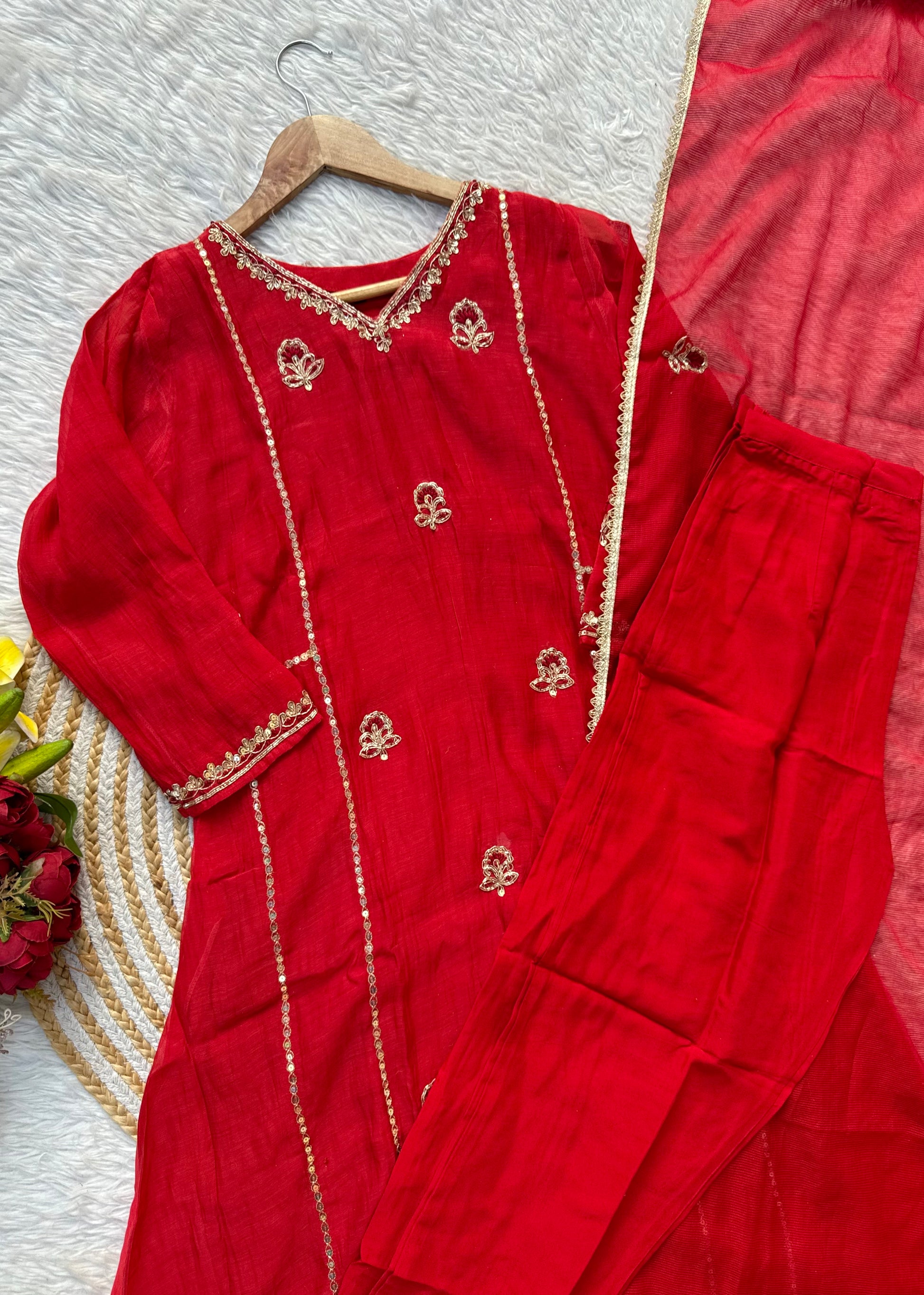 “MELODY” Heavy handwork Mul Chanderi party wear anarkali kurta set