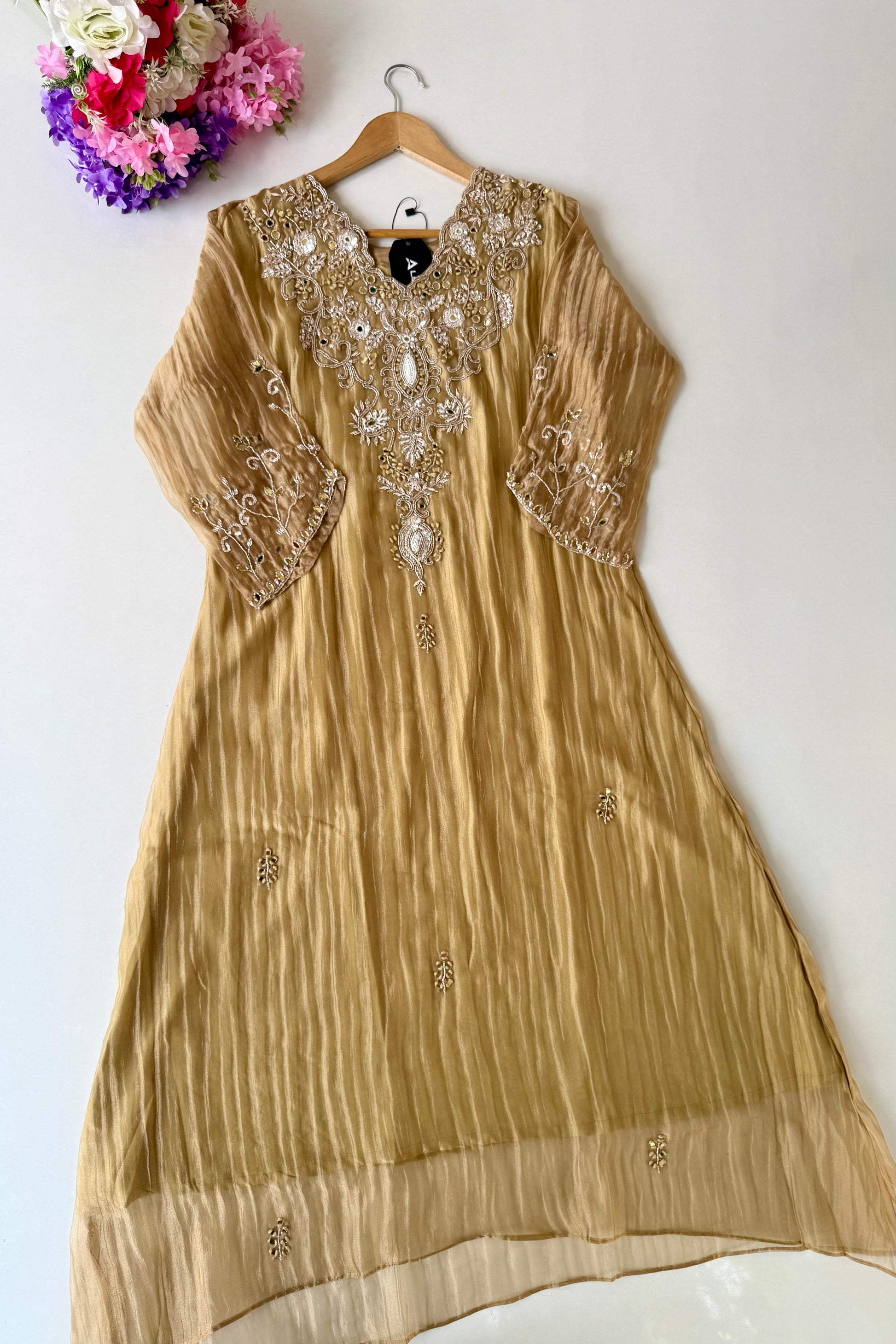 ✨Abeer Gold – Designer Gold Glass Tissue Kurta Set