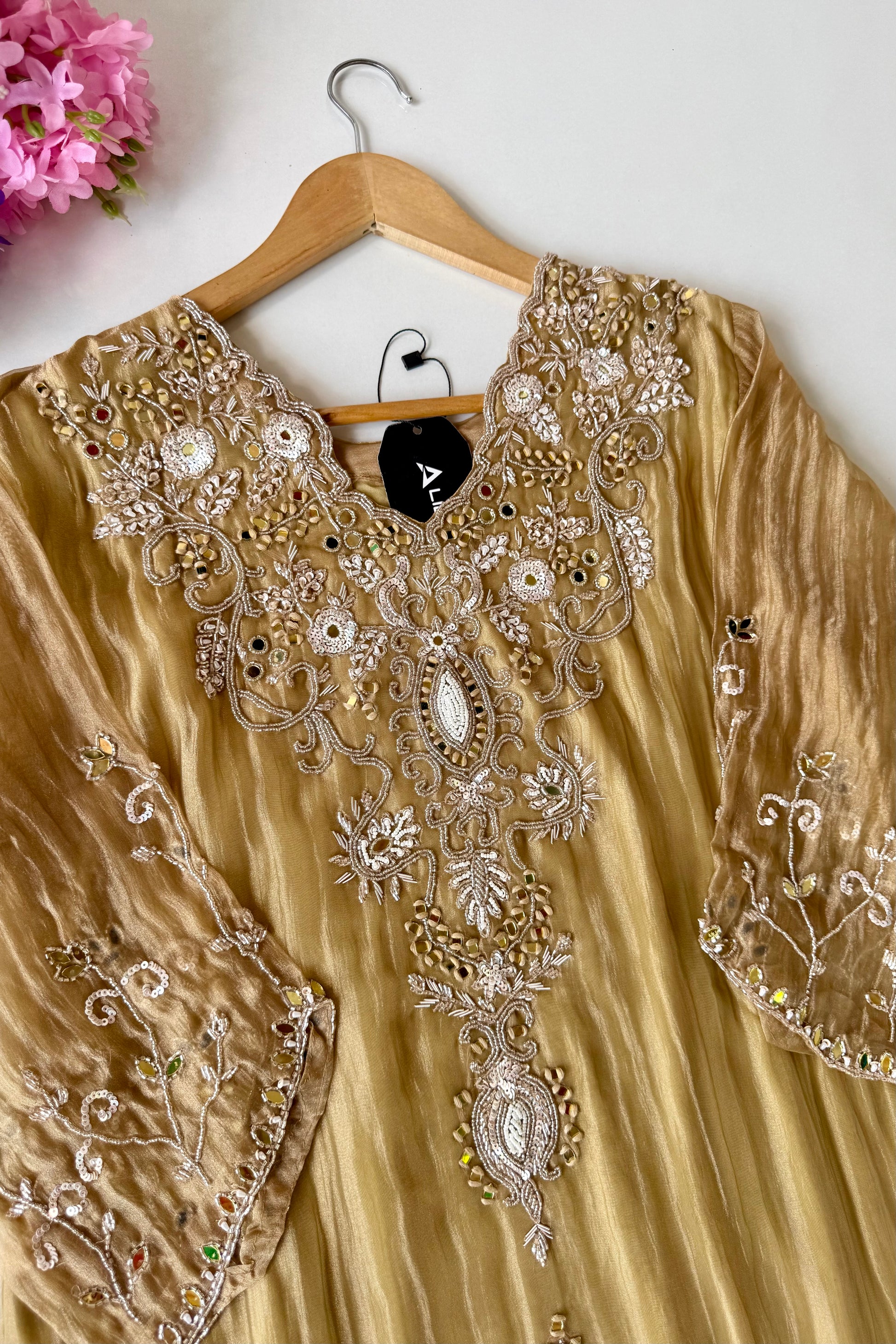 ✨Abeer Gold – Designer Gold Glass Tissue Kurta Set
