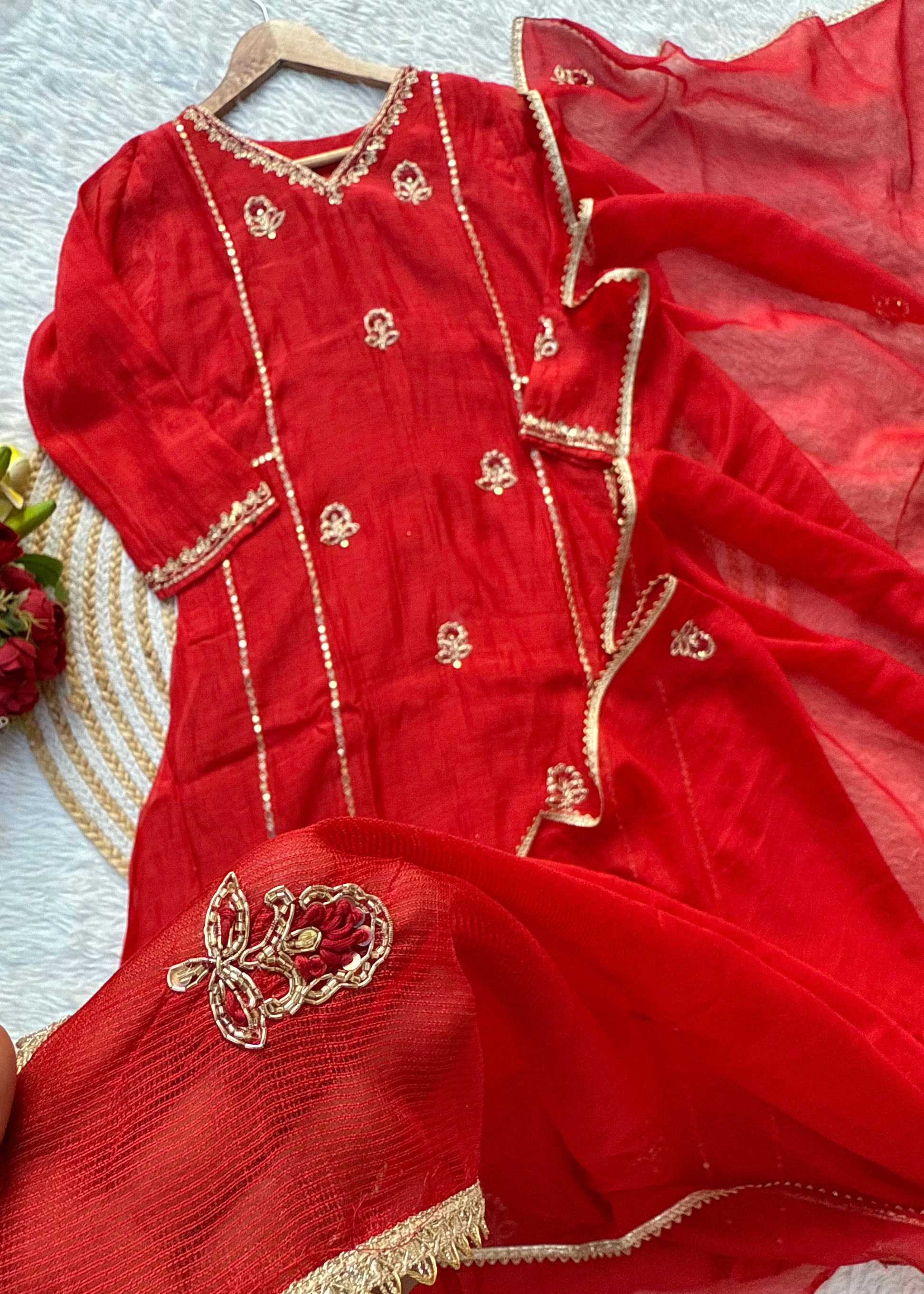 “MELODY” Heavy handwork Mul Chanderi party wear anarkali kurta set