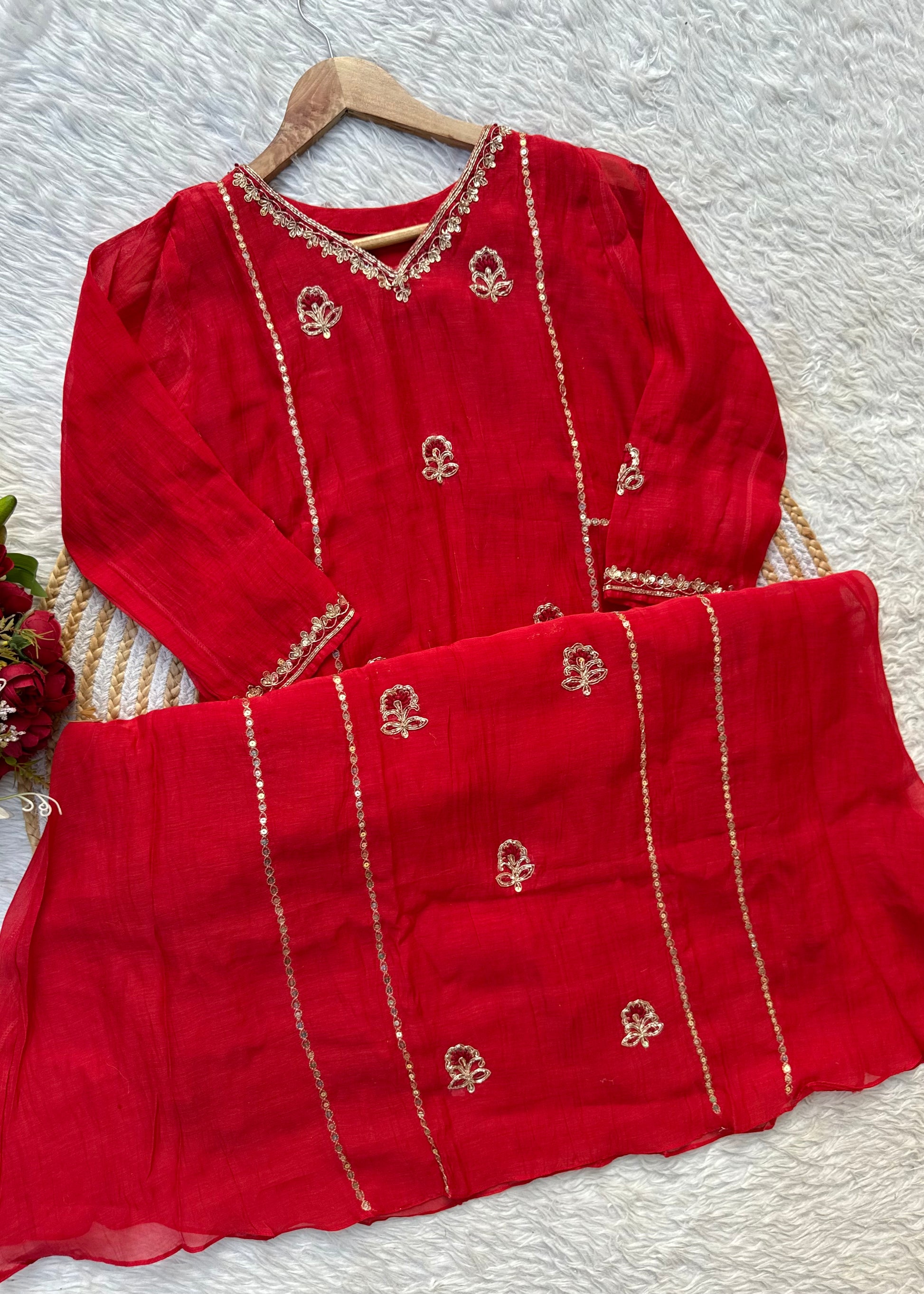 “MELODY” Heavy handwork Mul Chanderi party wear anarkali kurta set