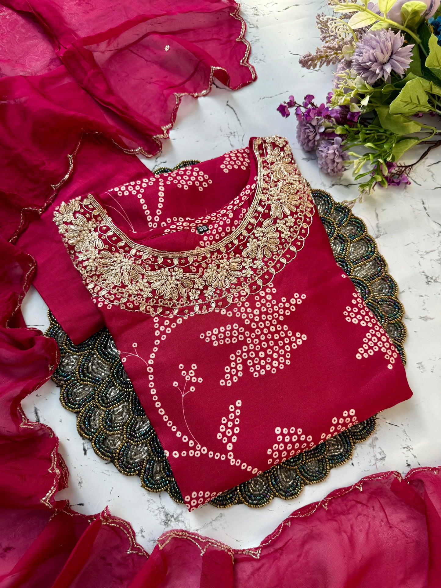 "Grishma" Beautiful printed Russian silk kurti bottom with dupatta set