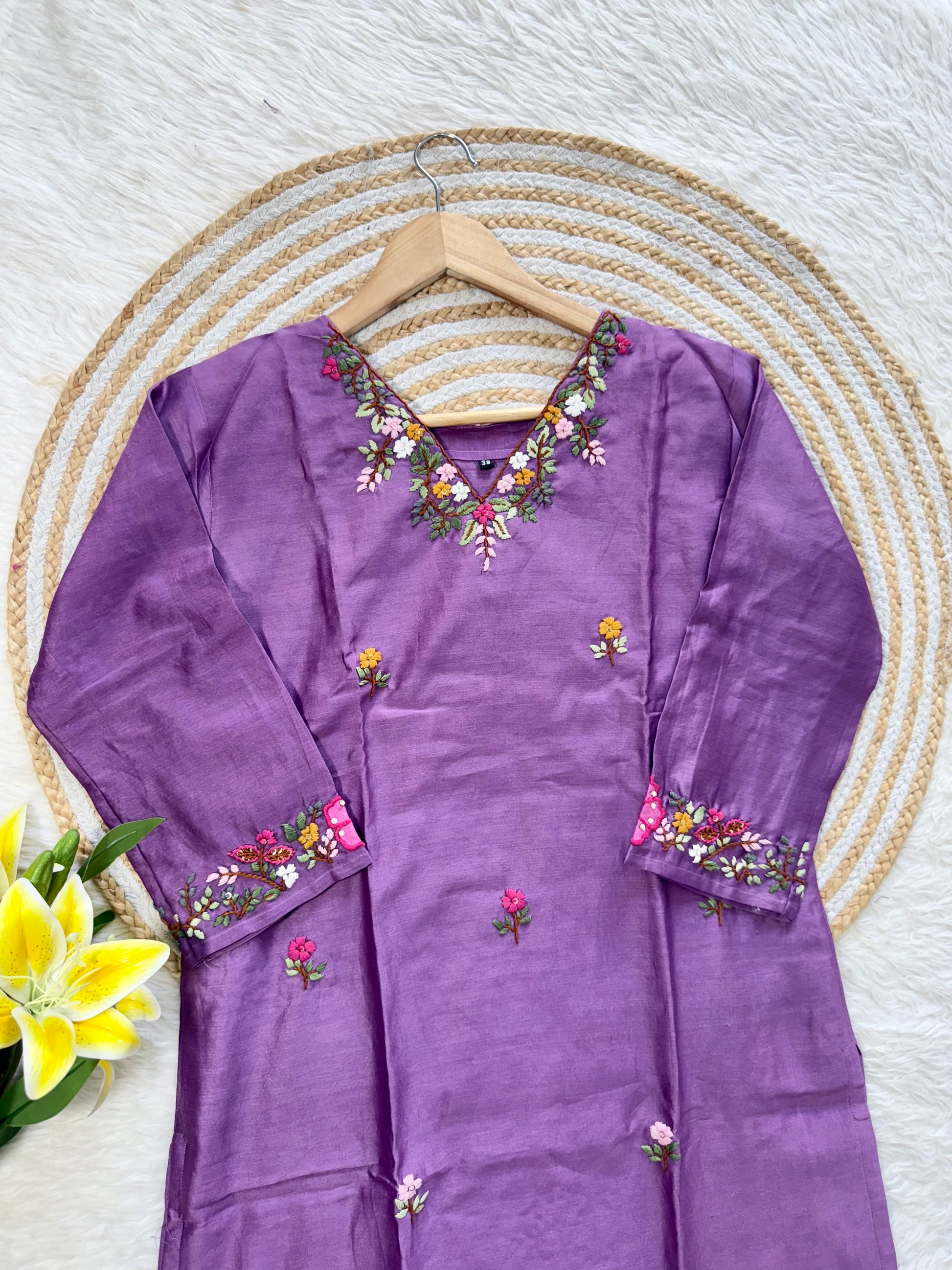 ‘’TANU” Premium thred work Dola Silk Kurta Dupatta Bottom Set