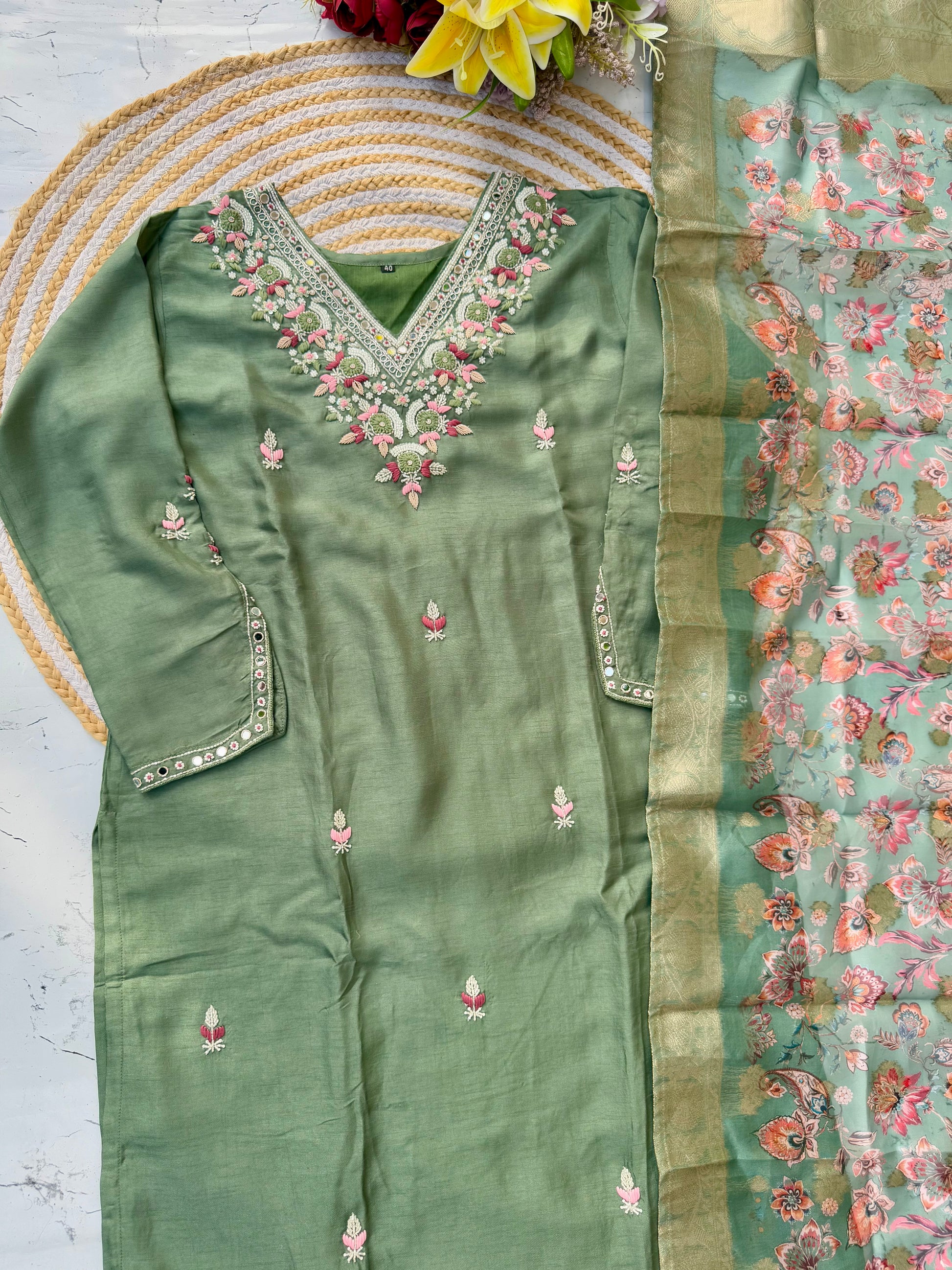 "Iqraar" Party wear Handcrafted dola silk set