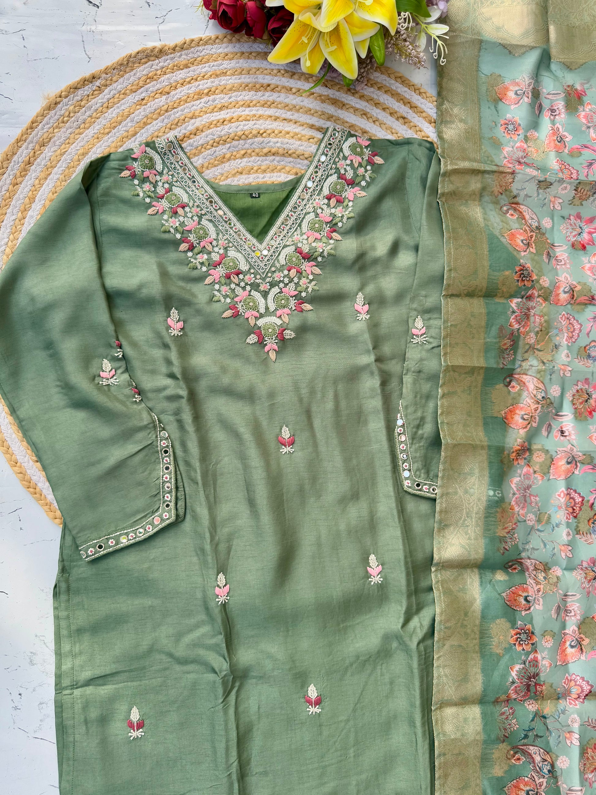 "Iqraar" Party wear Handcrafted dola silk set