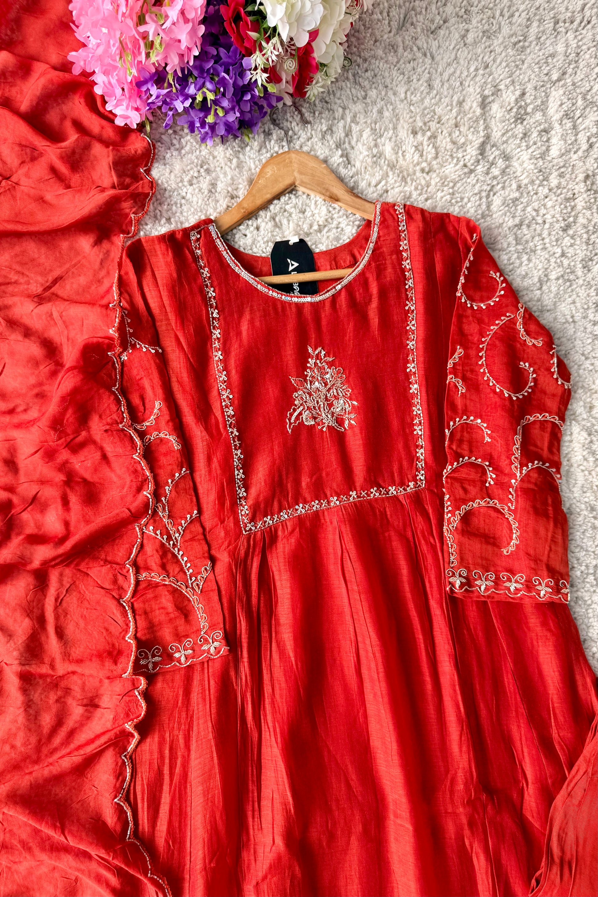 🛍️”Crown –  Premium Party wear  Mul Chanderi A Line Kurta Set