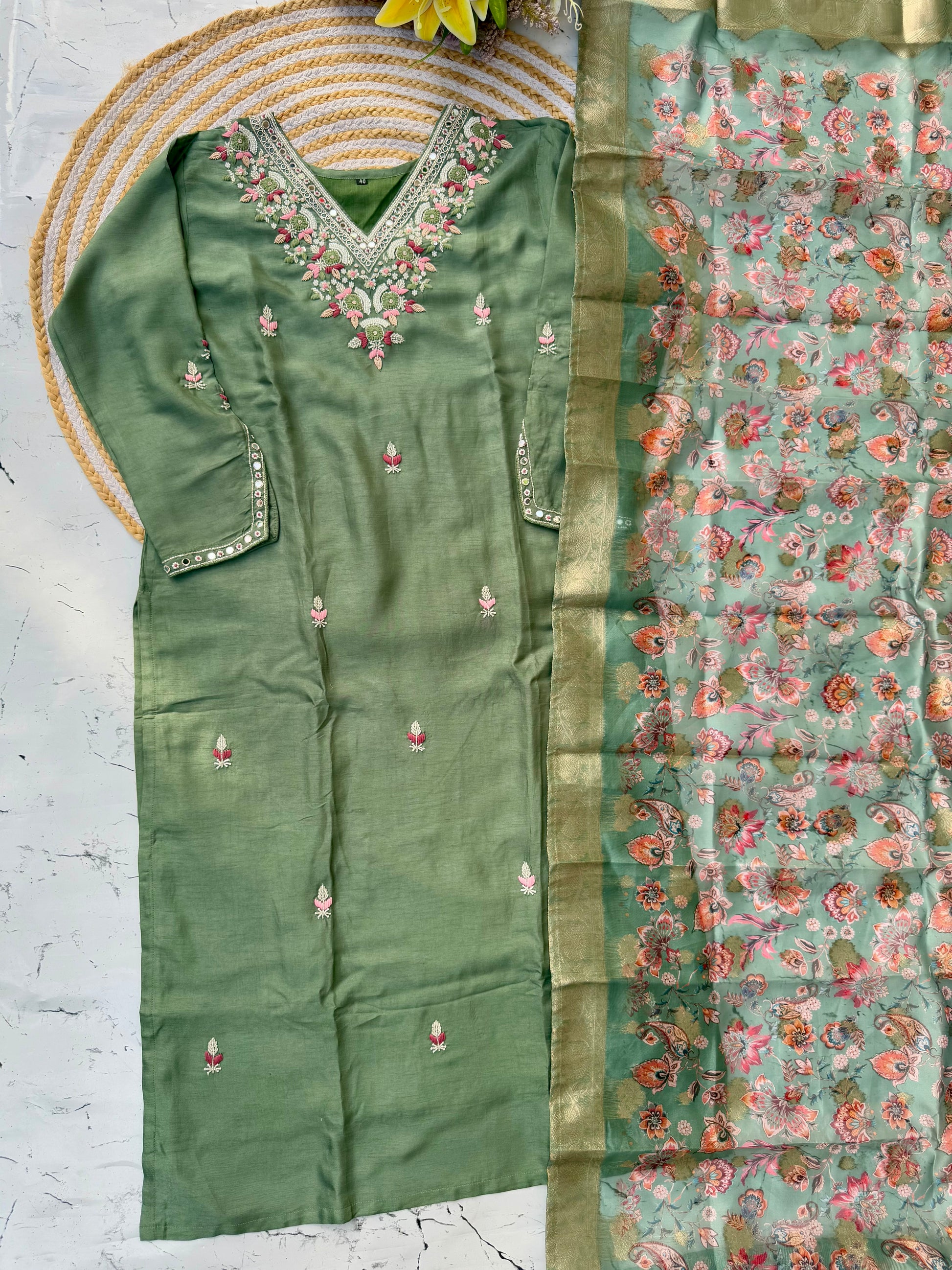 "Iqraar" Party wear Handcrafted dola silk set