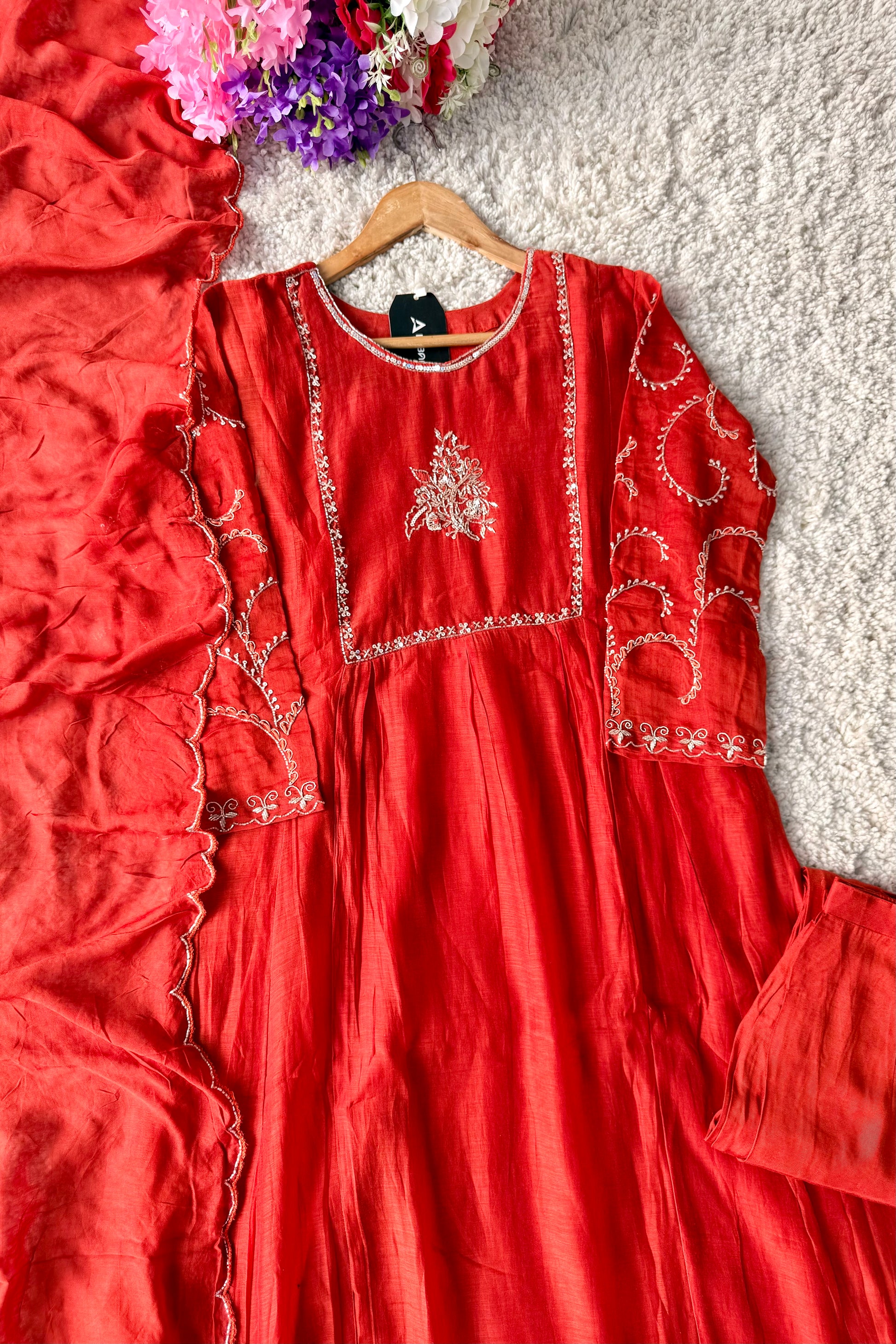 🛍️”Crown –  Premium Party wear  Mul Chanderi A Line Kurta Set