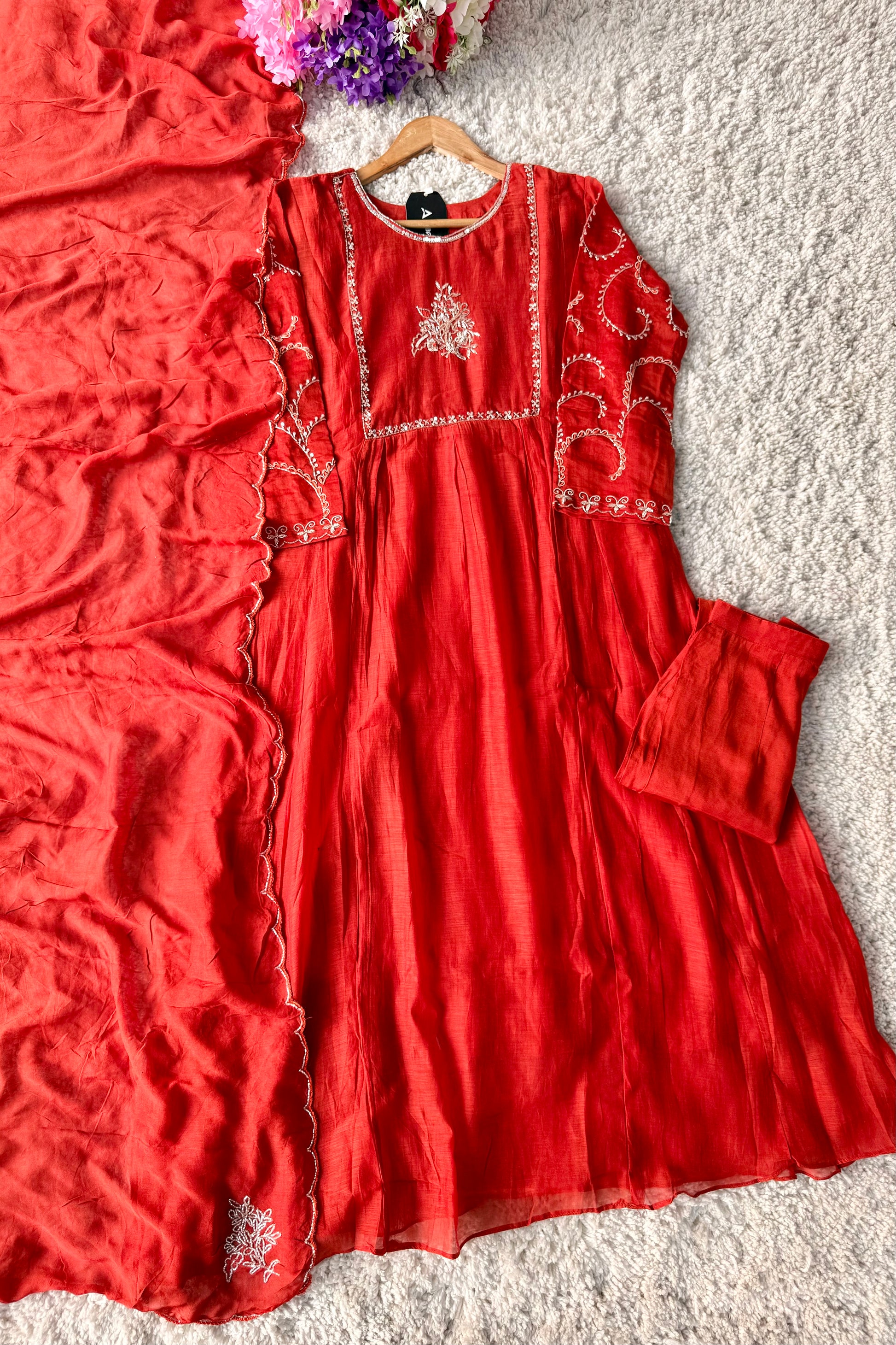 🛍️”Crown –  Premium Party wear  Mul Chanderi A Line Kurta Set