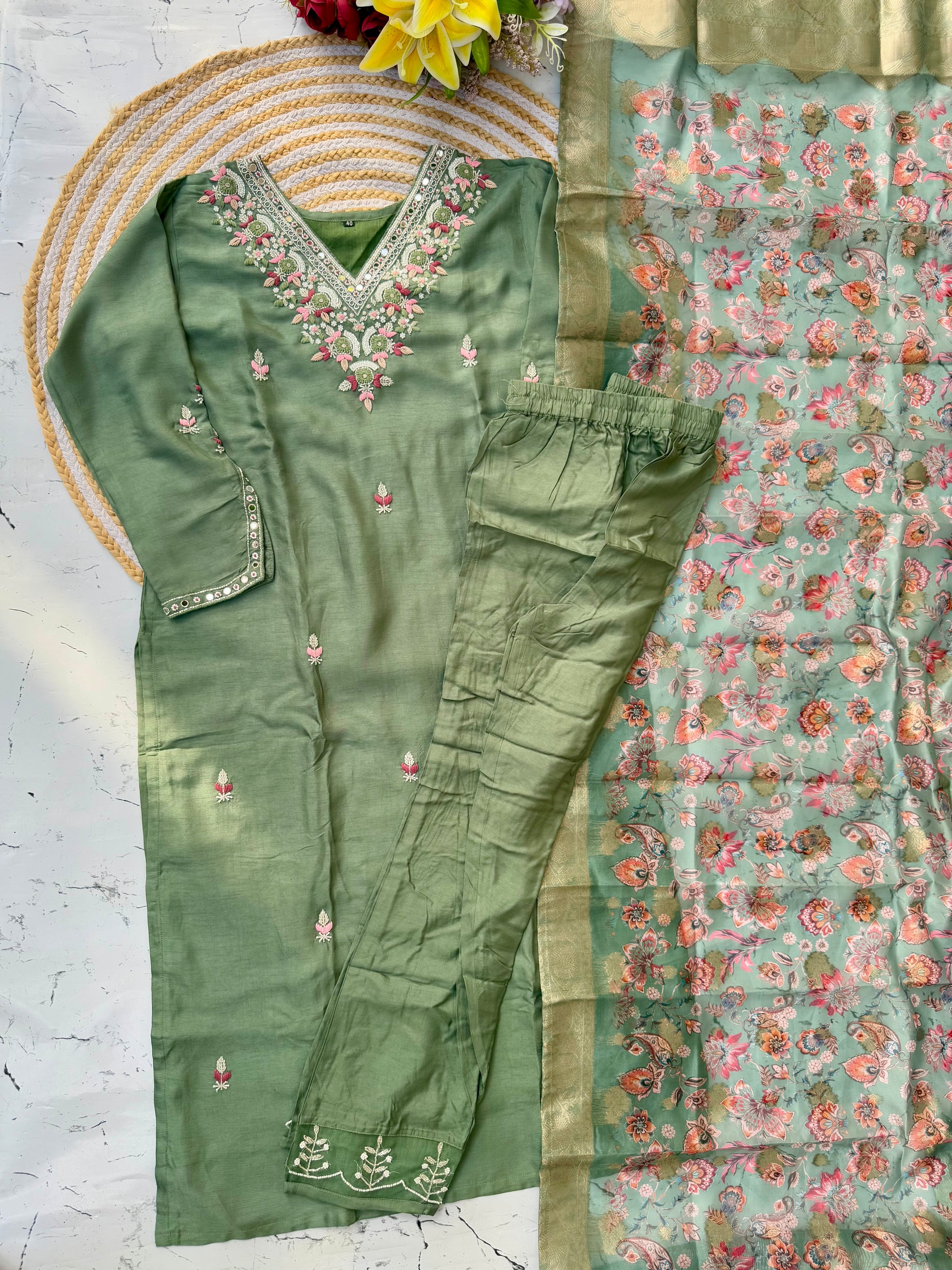 "Iqraar" Party wear Handcrafted dola silk set