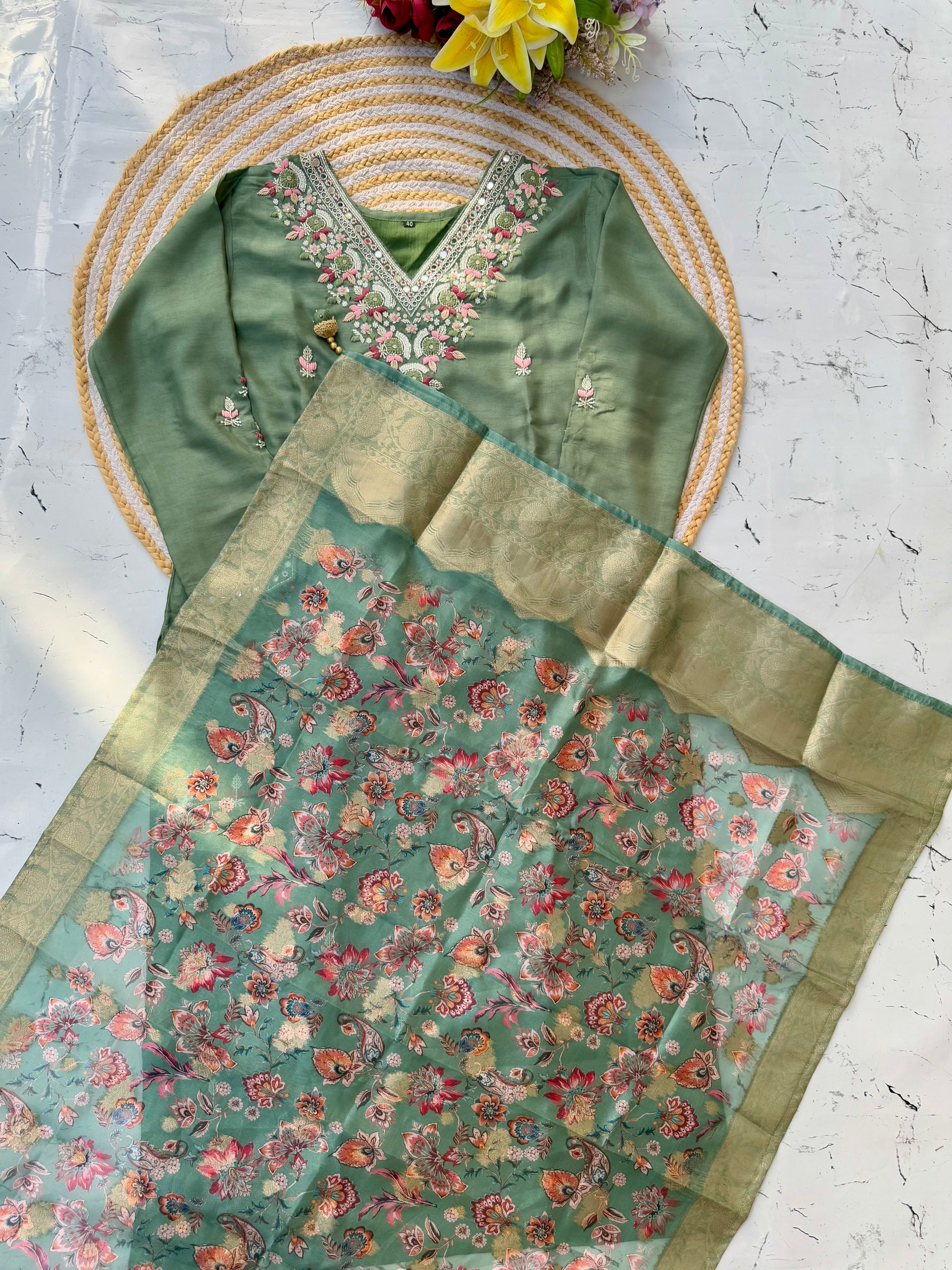 "Iqraar" Party wear Handcrafted dola silk set