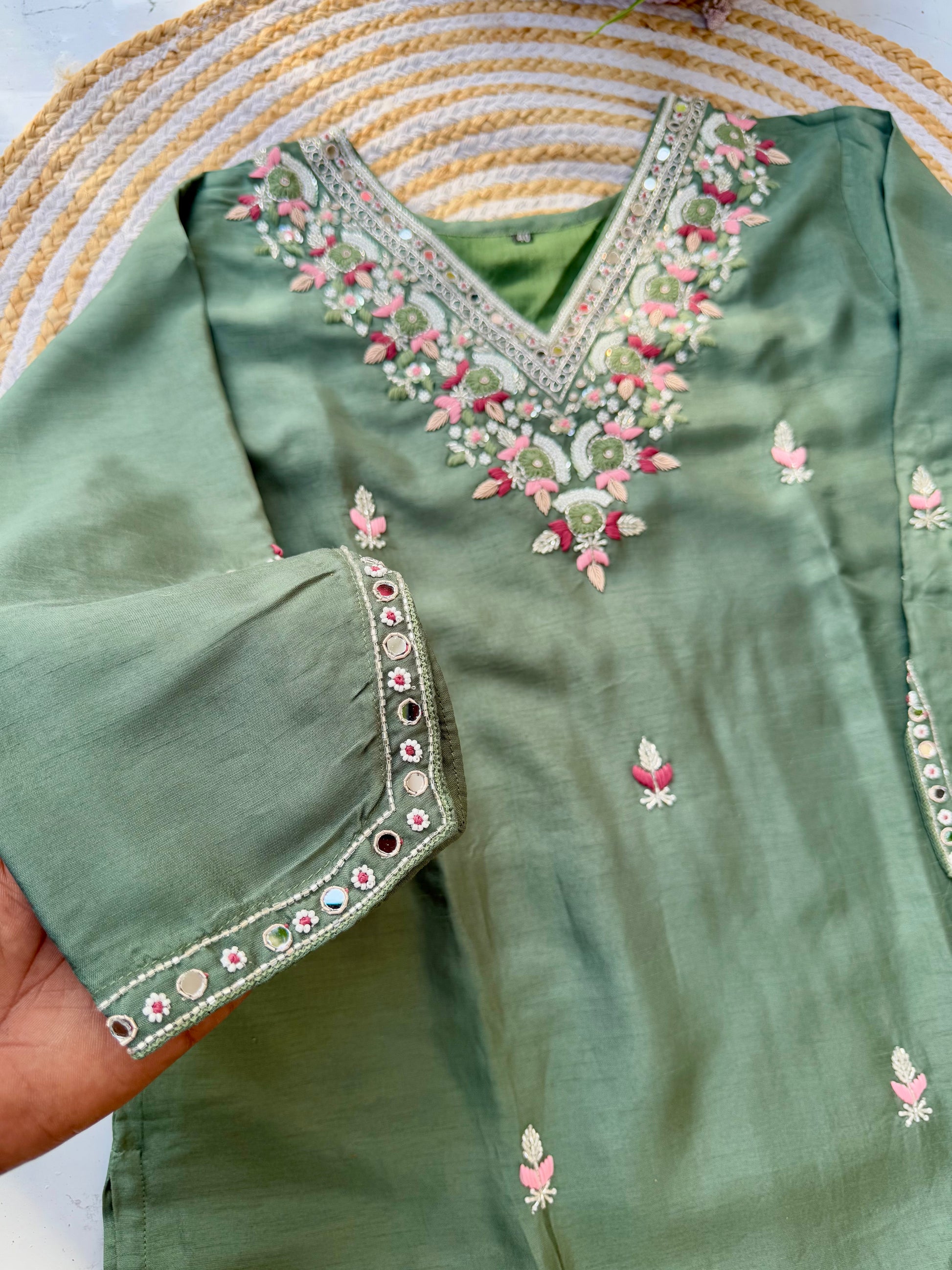 "Iqraar" Party wear Handcrafted dola silk set