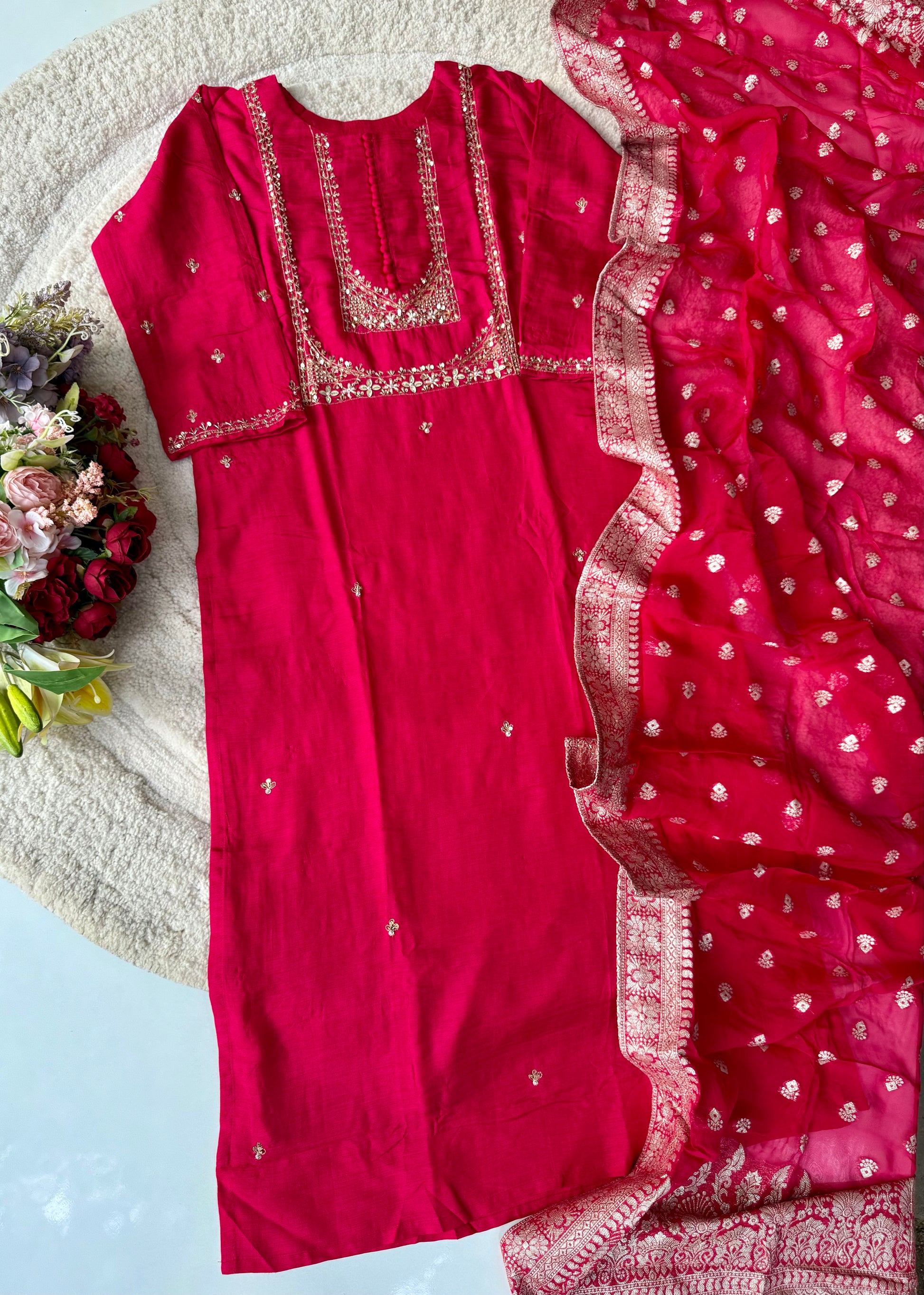 “Hiya” Premium range Dola Silk handwork Kurta Set