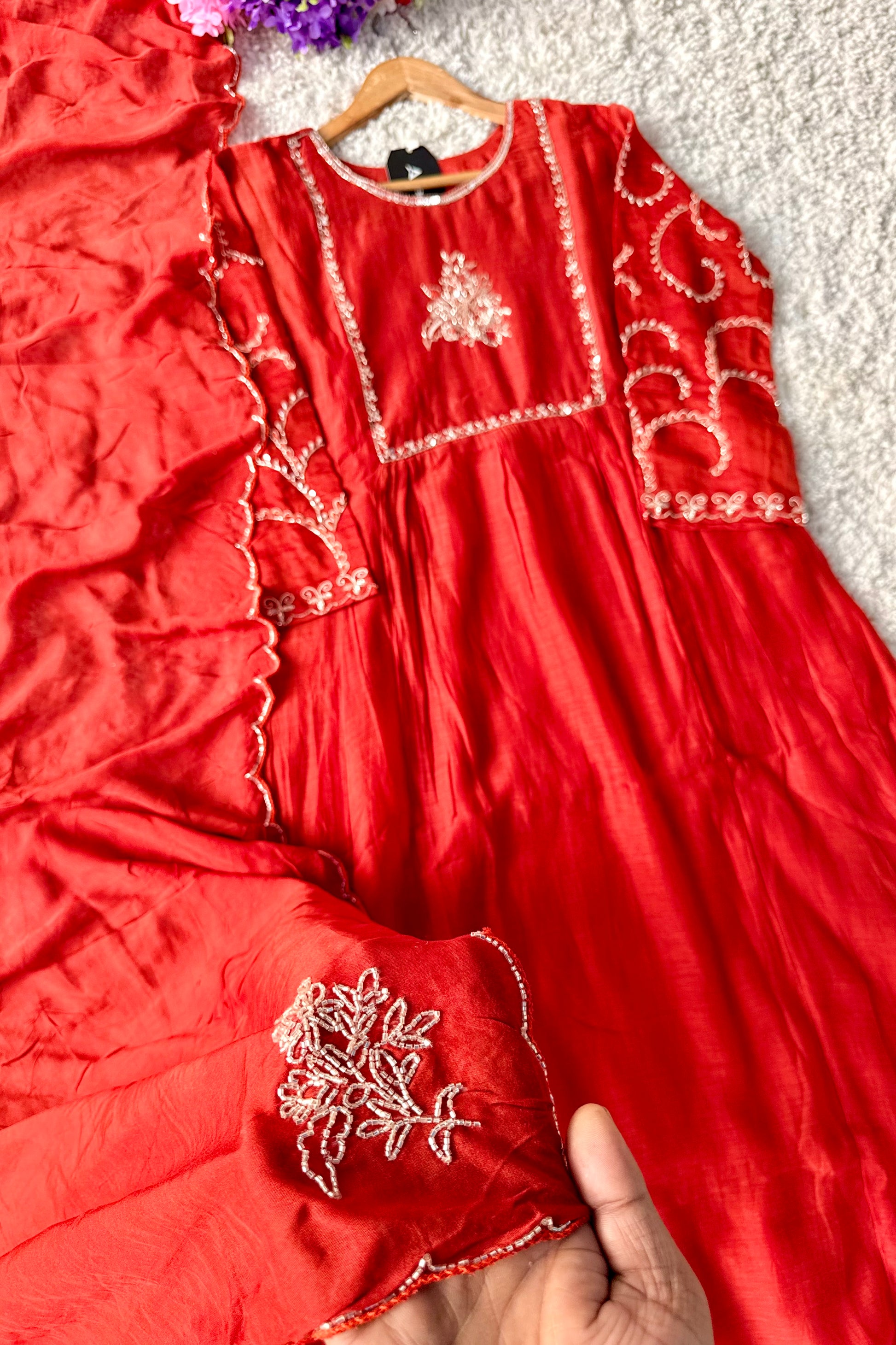 🛍️”Crown –  Premium Party wear  Mul Chanderi A Line Kurta Set