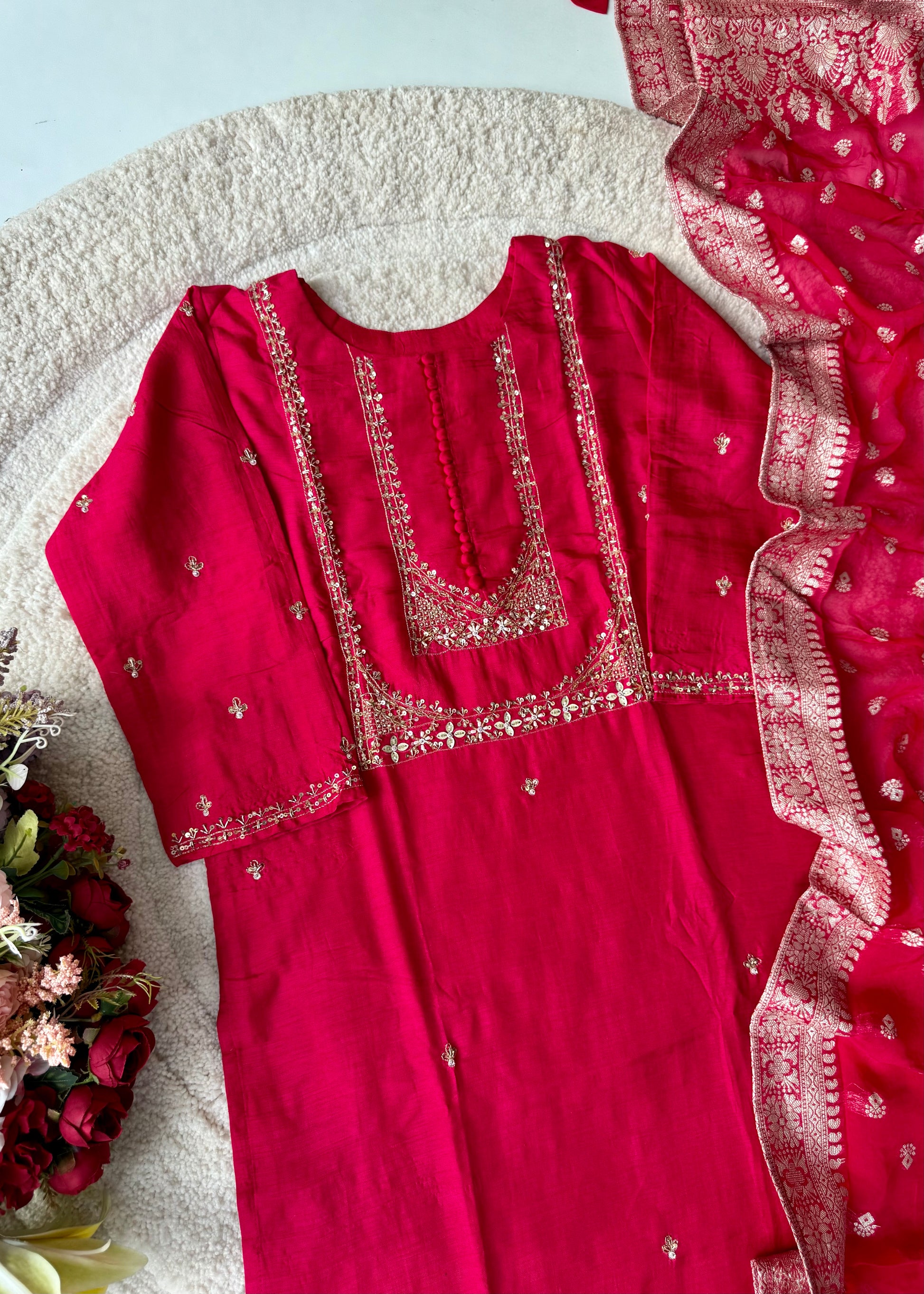 “Hiya” Premium range Dola Silk handwork Kurta Set