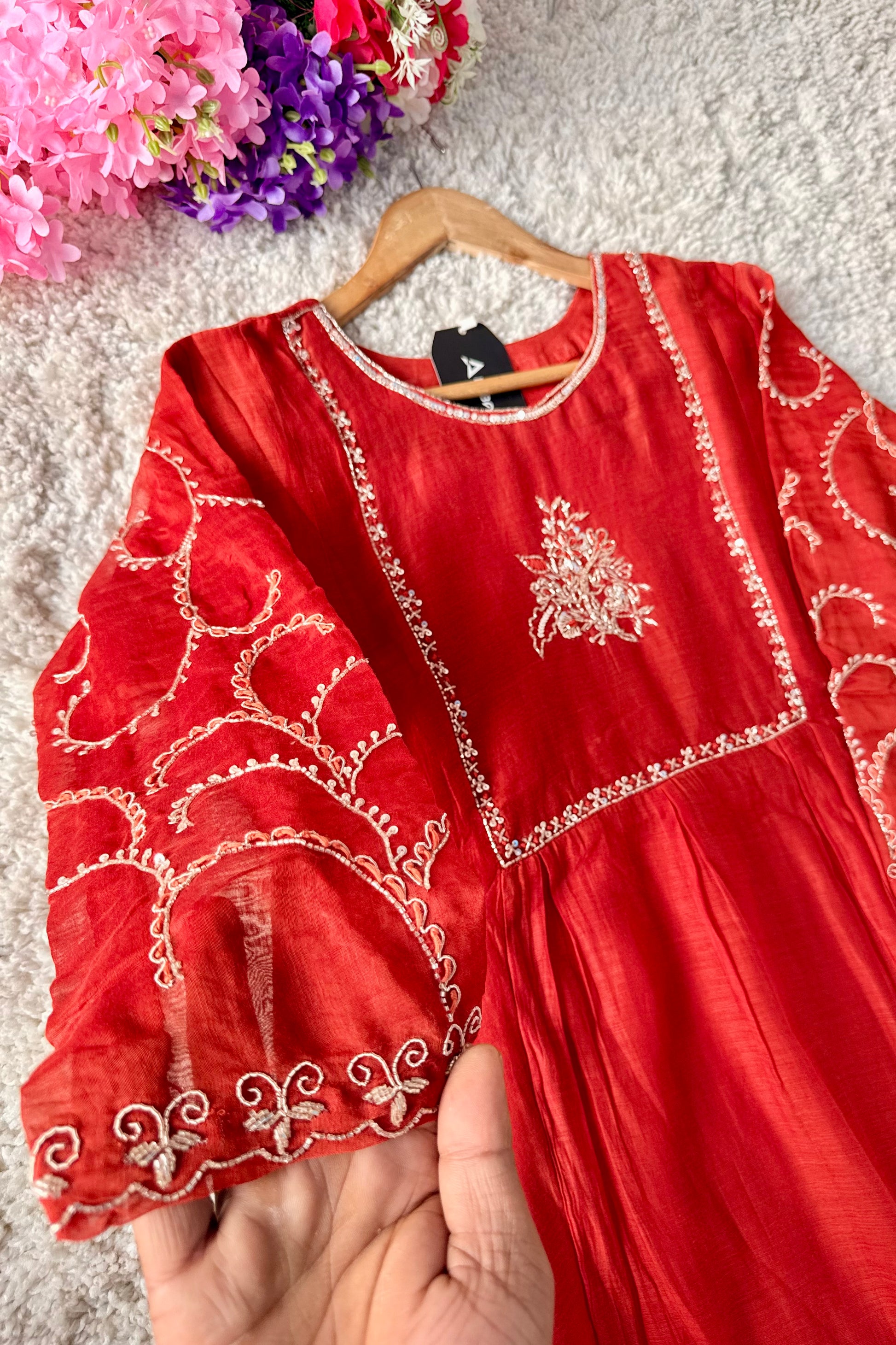 🛍️”Crown –  Premium Party wear  Mul Chanderi A Line Kurta Set
