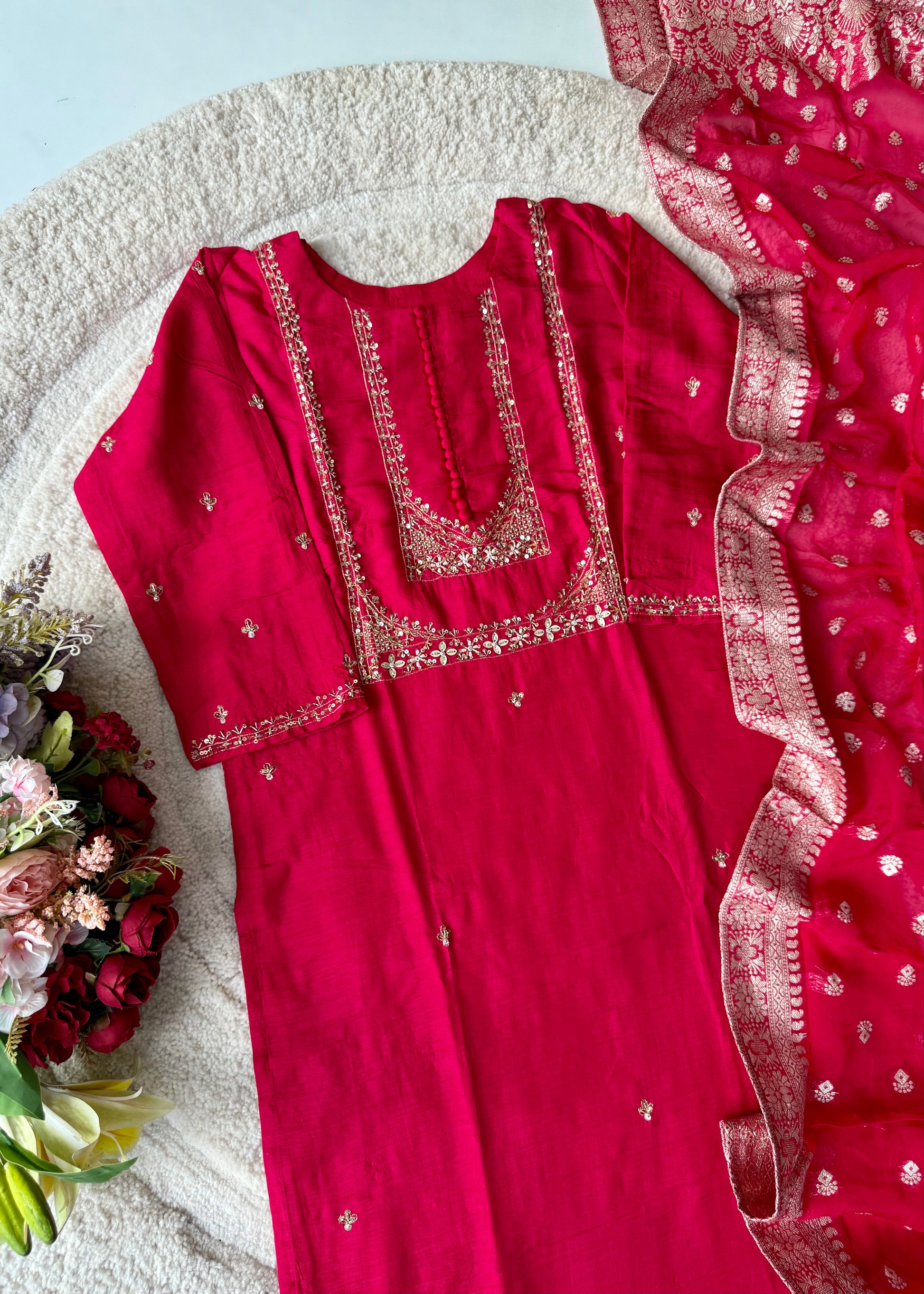“Hiya” Premium range Dola Silk handwork Kurta Set