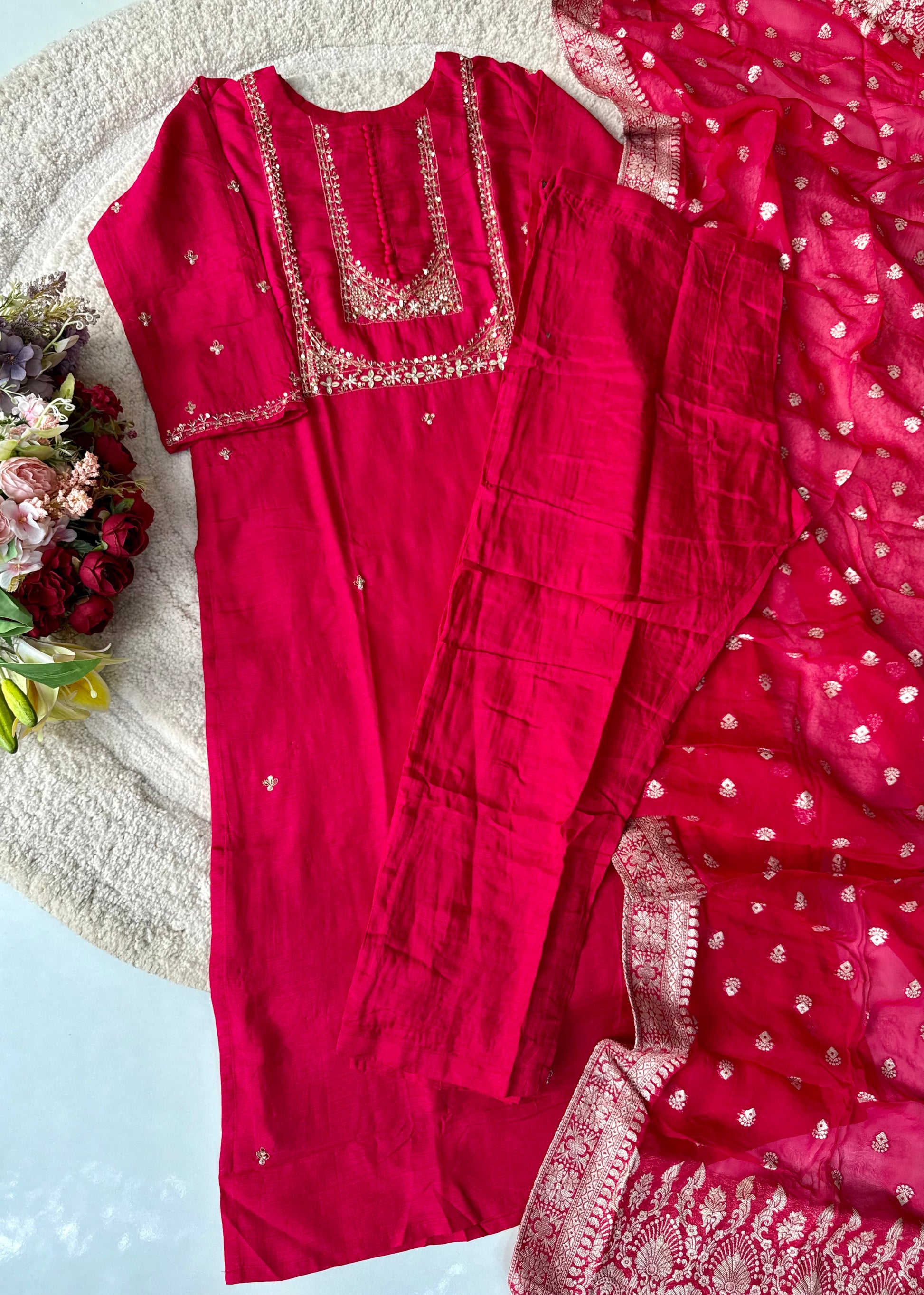 “Hiya” Premium range Dola Silk handwork Kurta Set