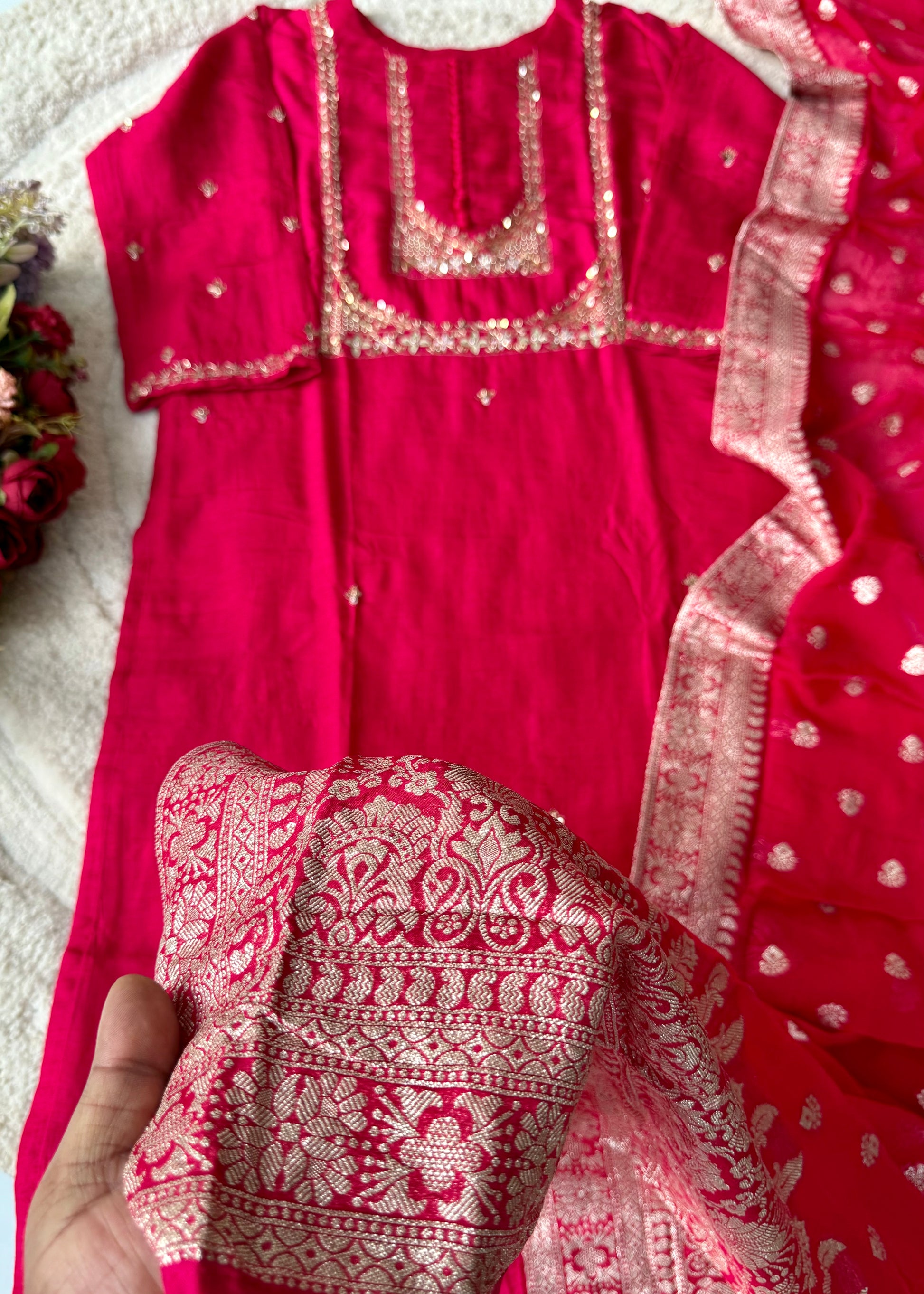 “Hiya” Premium range Dola Silk handwork Kurta Set