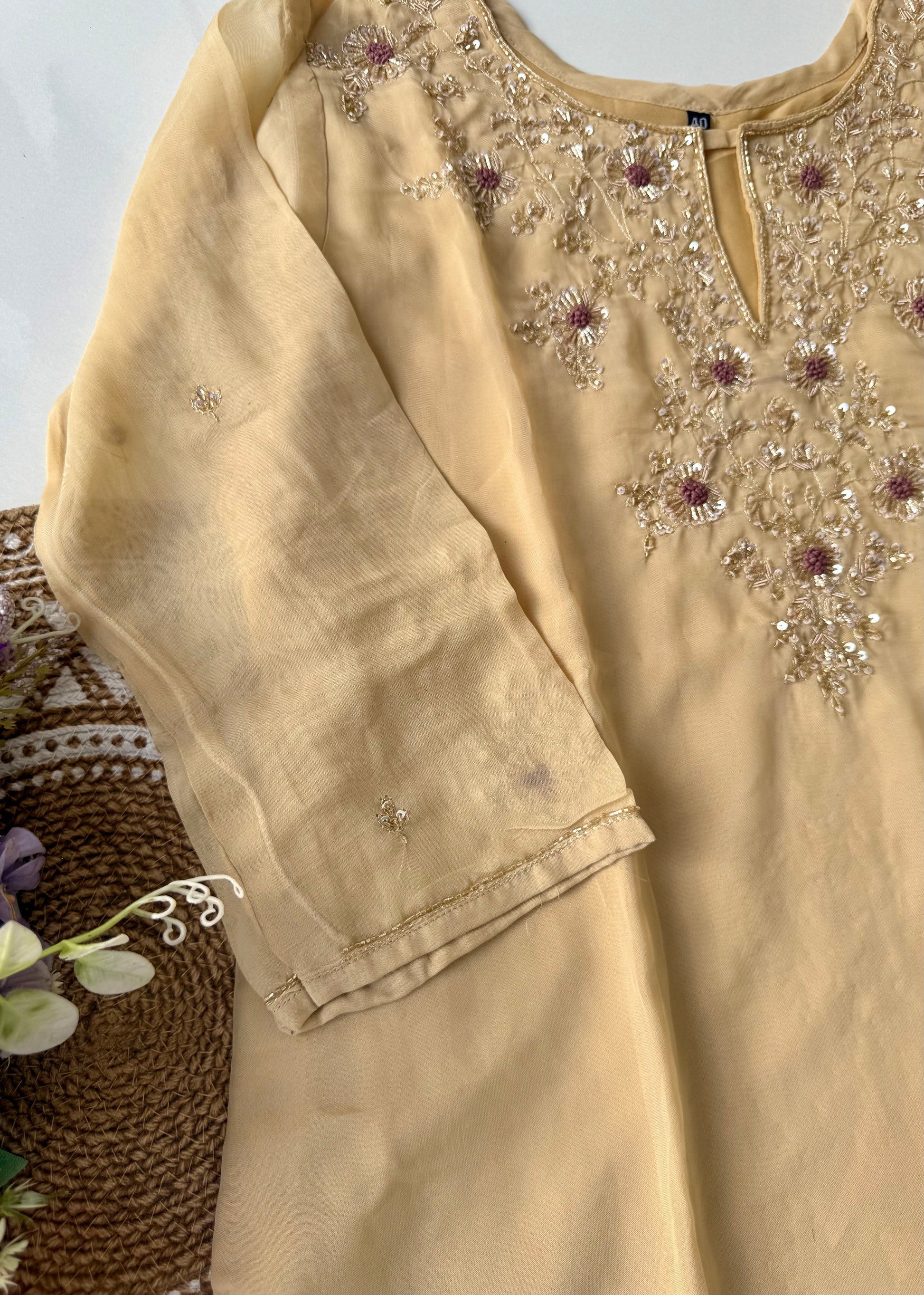 "Palermo” Beige Biscuit viscose organza kurti bottom dupatta set 🛍️