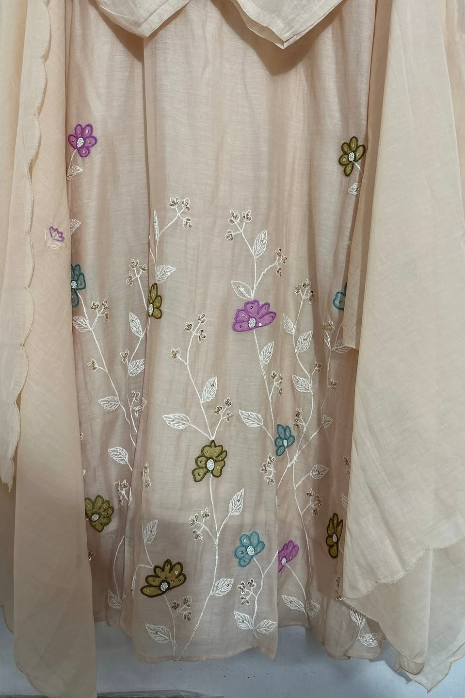 “Thread” Premium Beige Mul Chanderi A Line kurta set