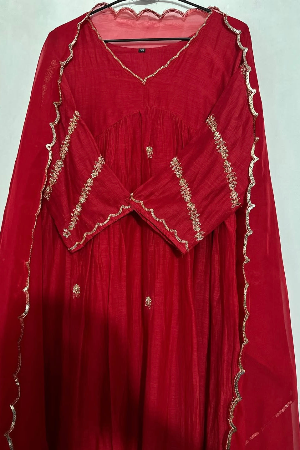 ❤️Princess – Premium Red Mul Chanderi A Line Kurta Set