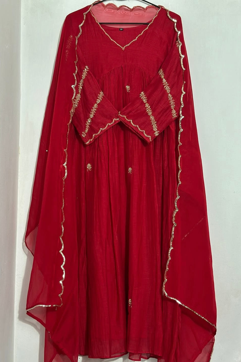 ❤️Princess – Premium Red Mul Chanderi A Line Kurta Set