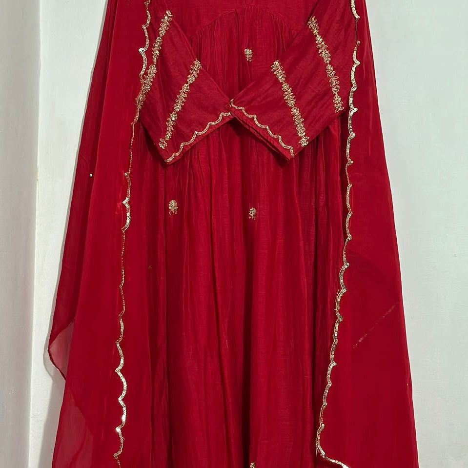 ❤️Princess – Premium Red Mul Chanderi A Line Kurta Set