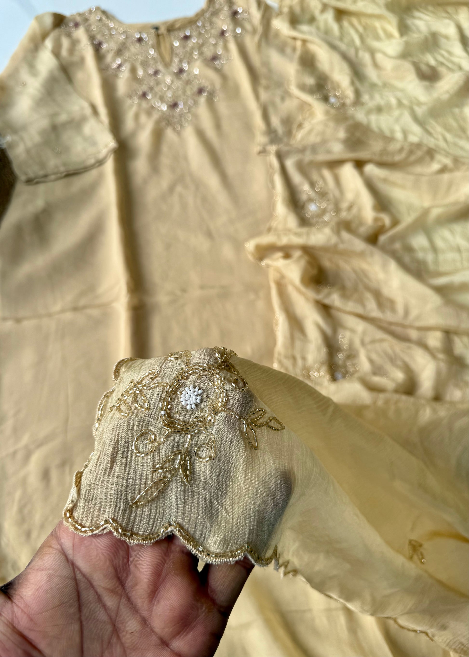 "Palermo” Beige Biscuit viscose organza kurti bottom dupatta set 🛍️