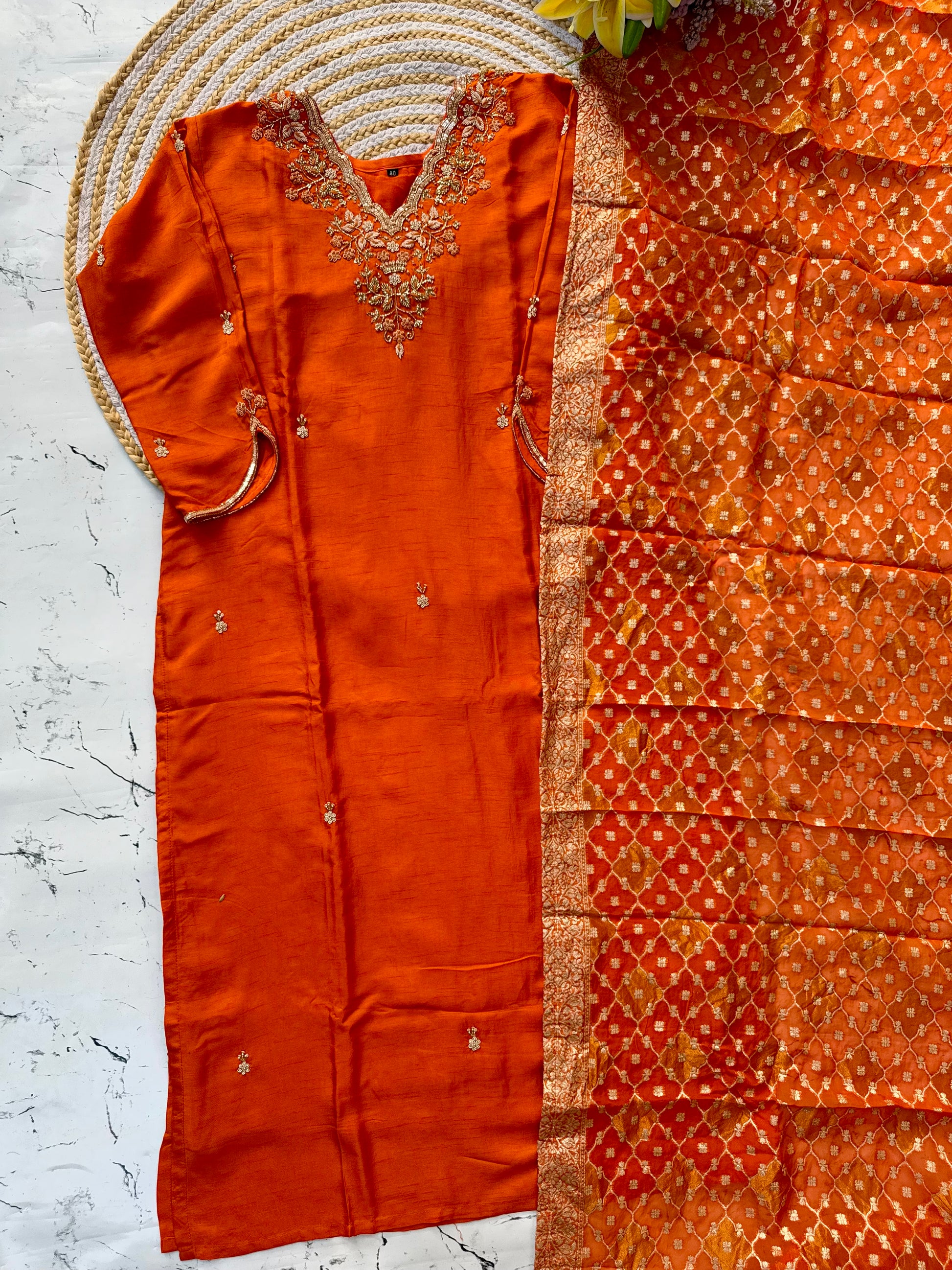 "Mulk" Party wear Handcrafted dola silk kurti set