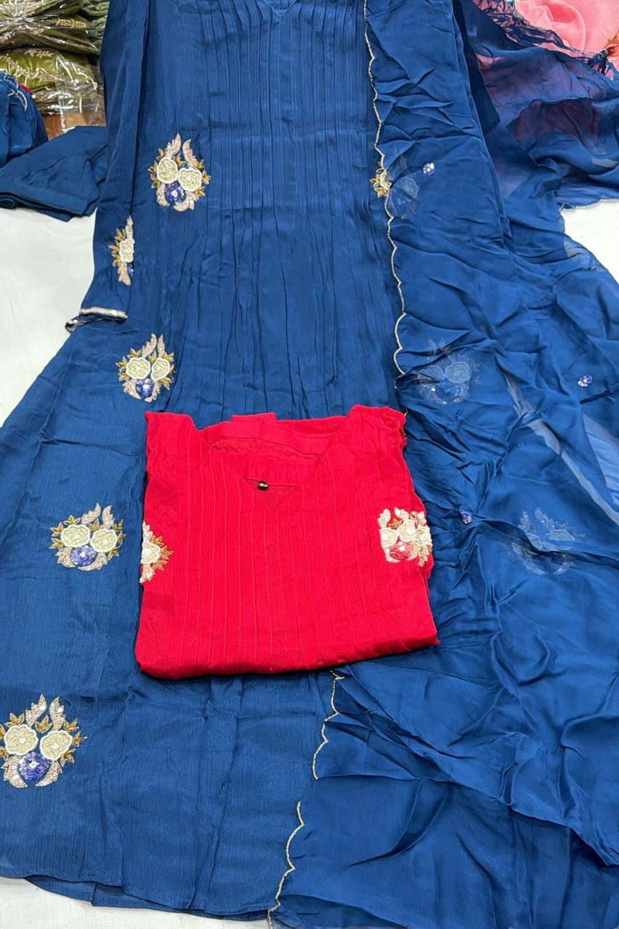 💫Maya – Blue Mul Chanderi A Line Kurta Set