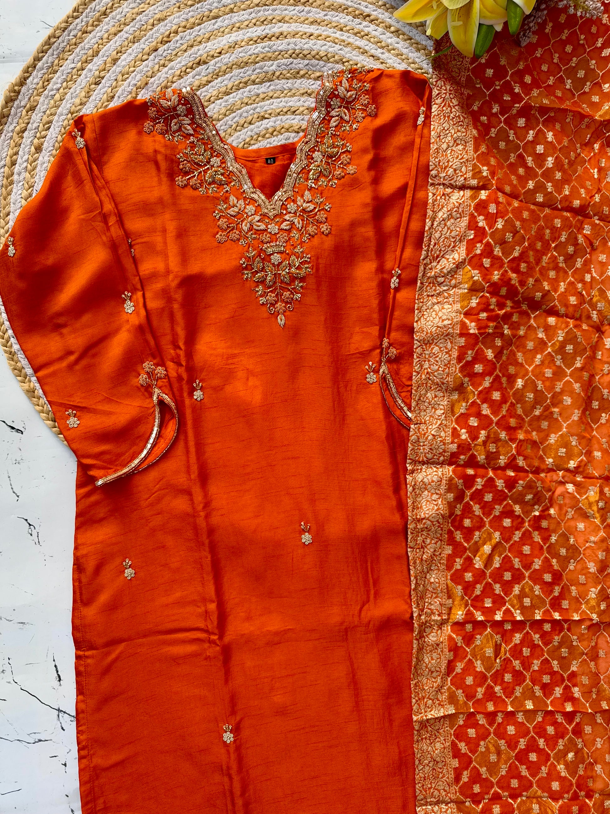 "Mulk" Party wear Handcrafted dola silk kurti set