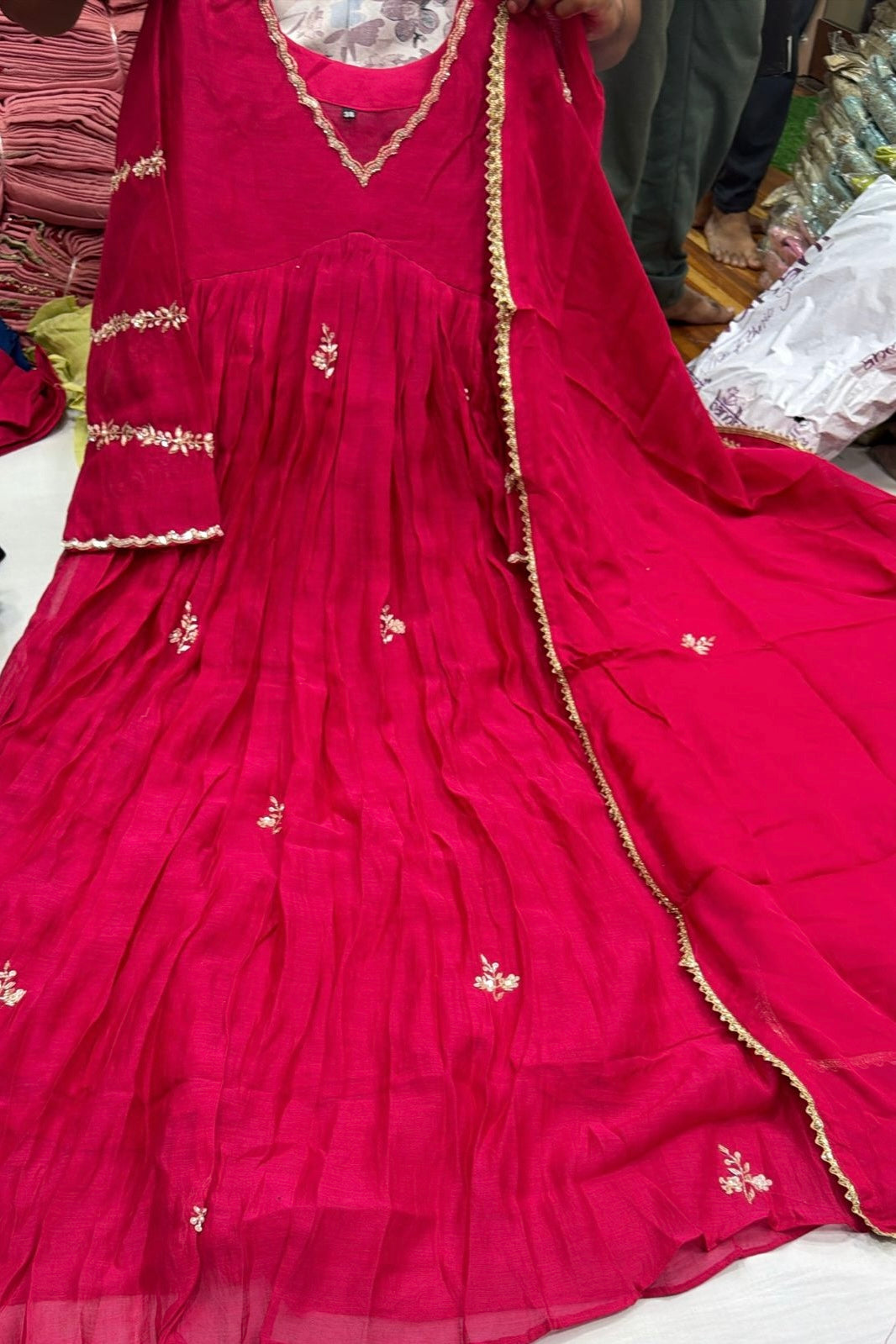 ❤️Princess – Premium Red Mul Chanderi A Line Kurta Set