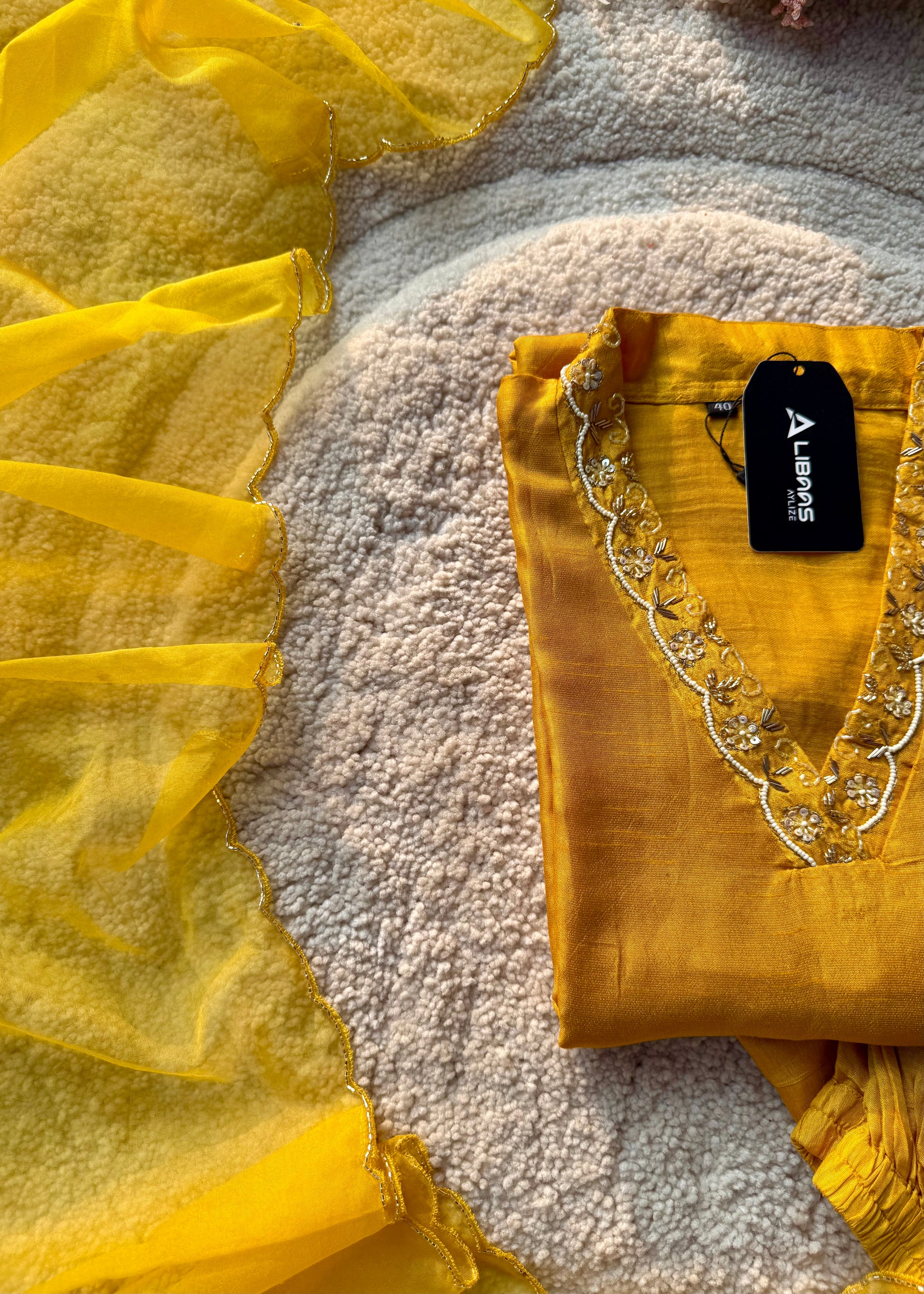 “Ivory” Beautiful Dola silk handcrafted kurta set