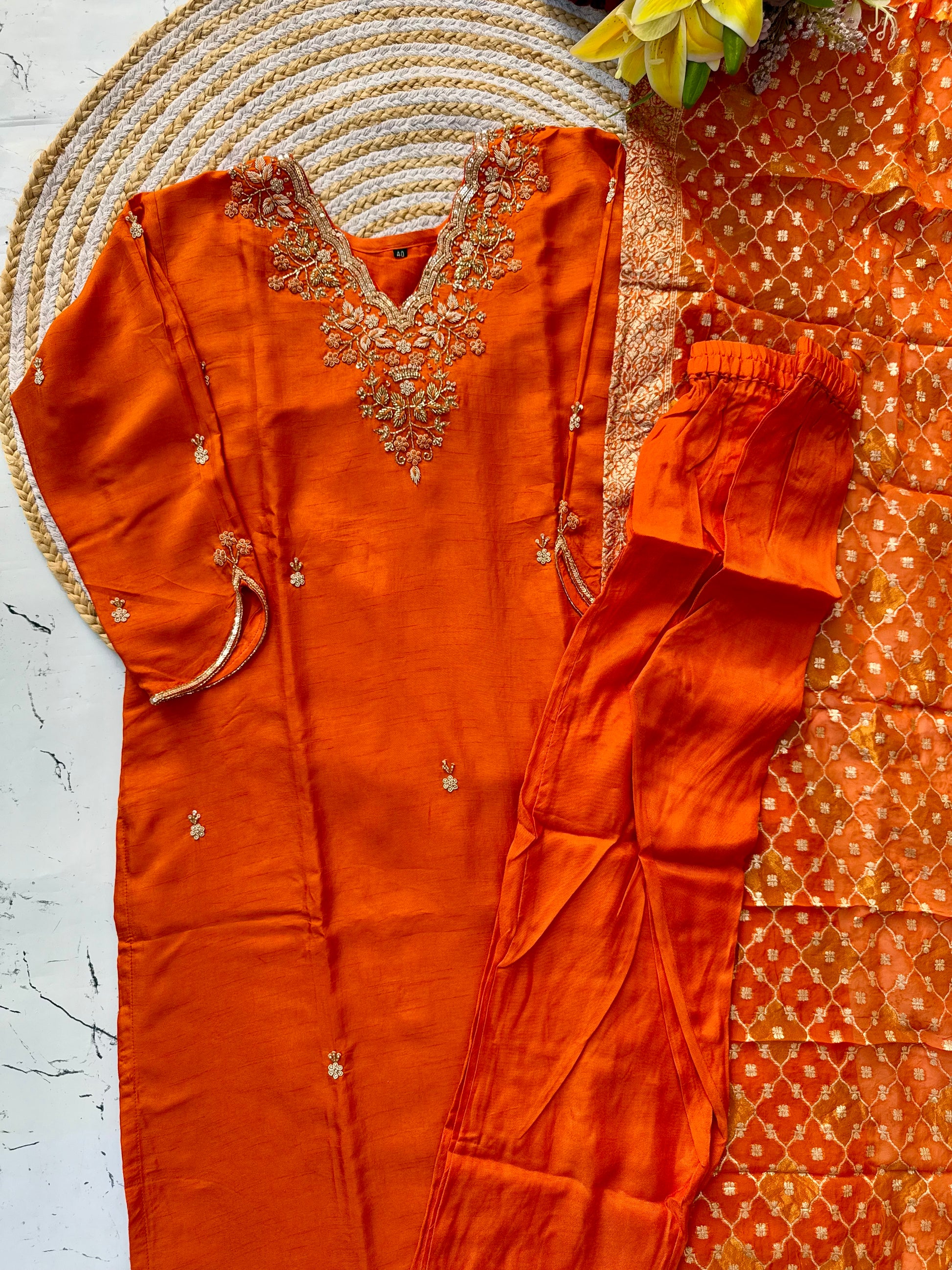 "Mulk" Party wear Handcrafted dola silk kurti set