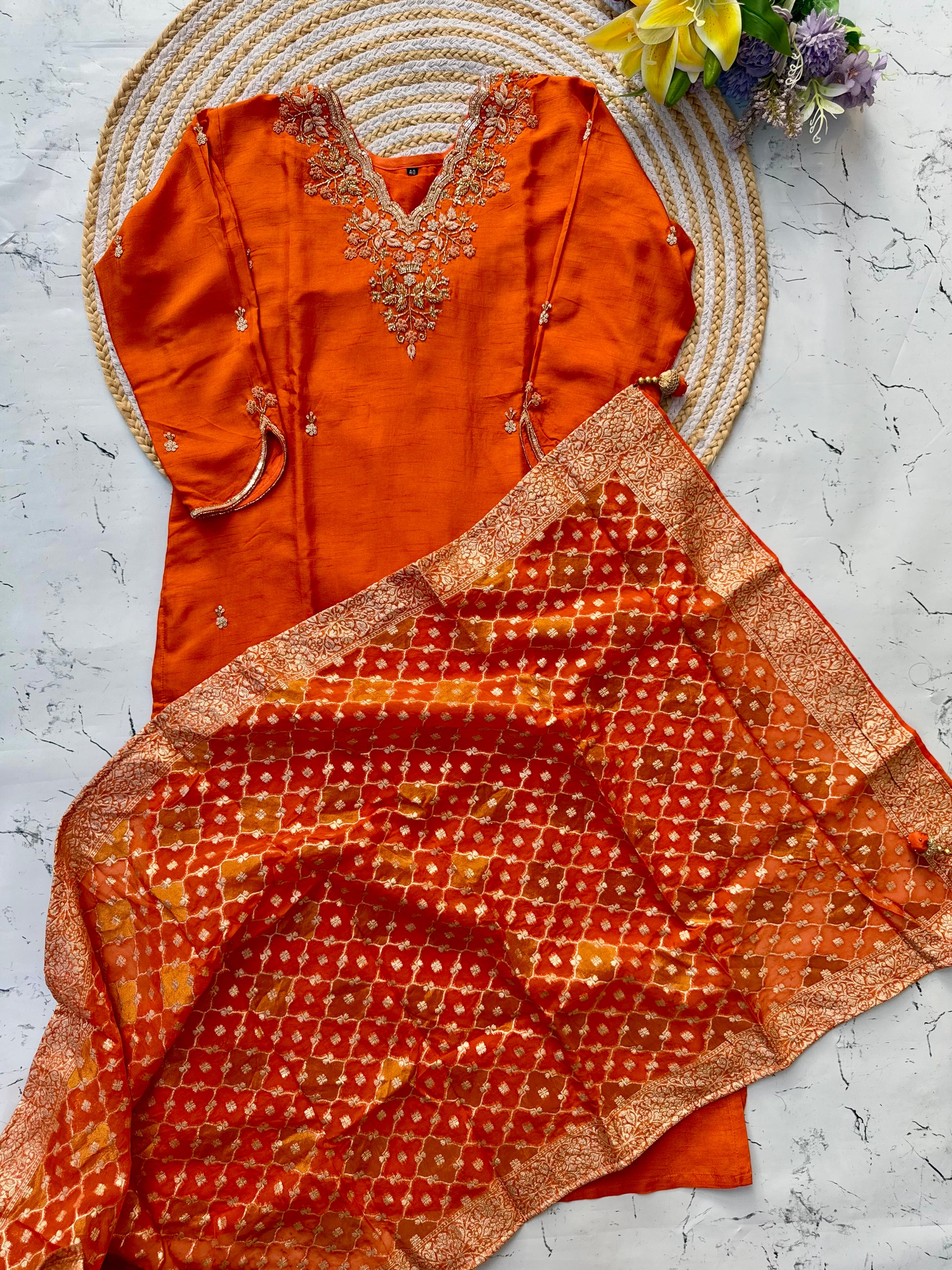 "Mulk" Party wear Handcrafted dola silk kurti set