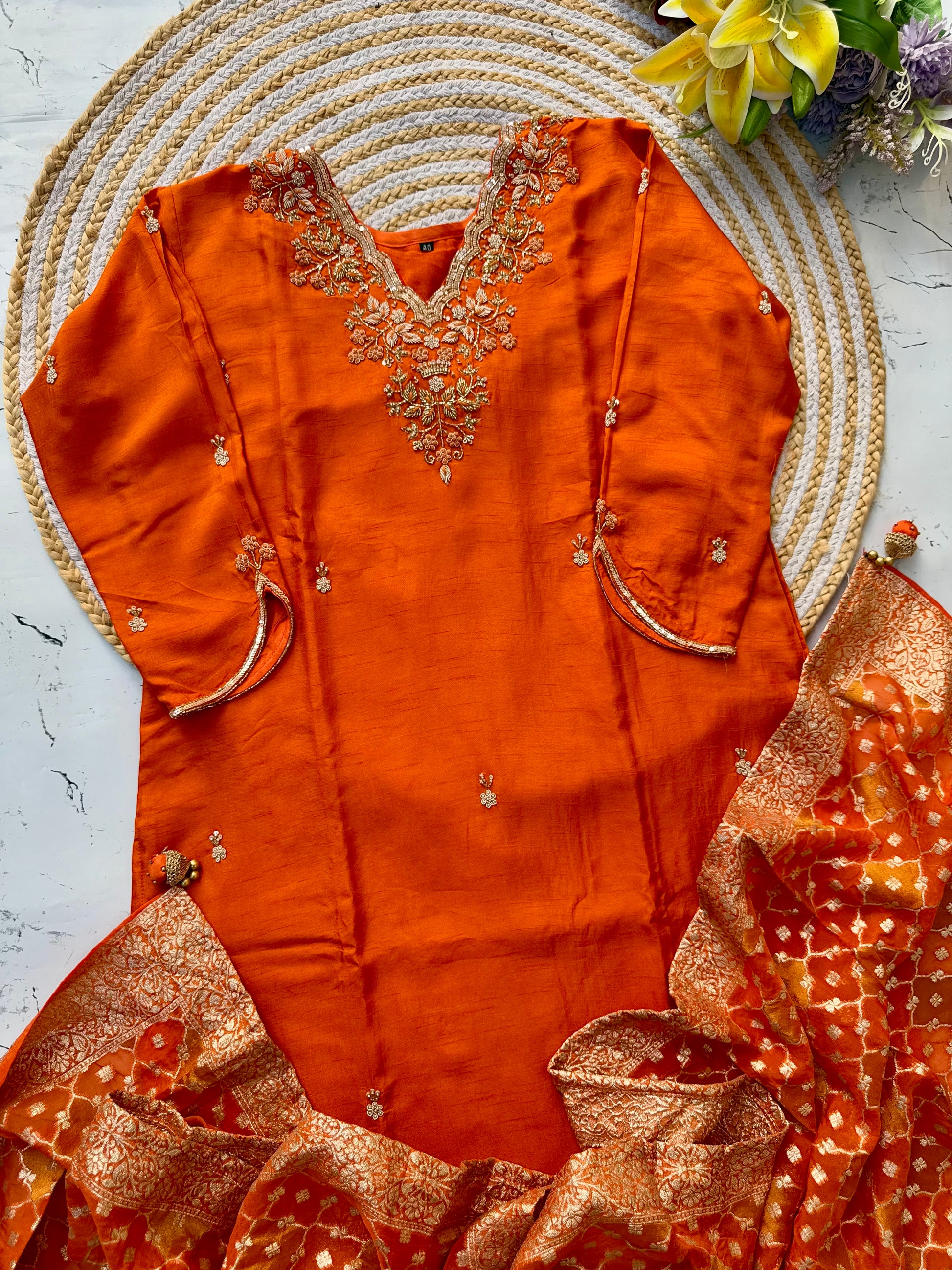 "Mulk" Party wear Handcrafted dola silk kurti set