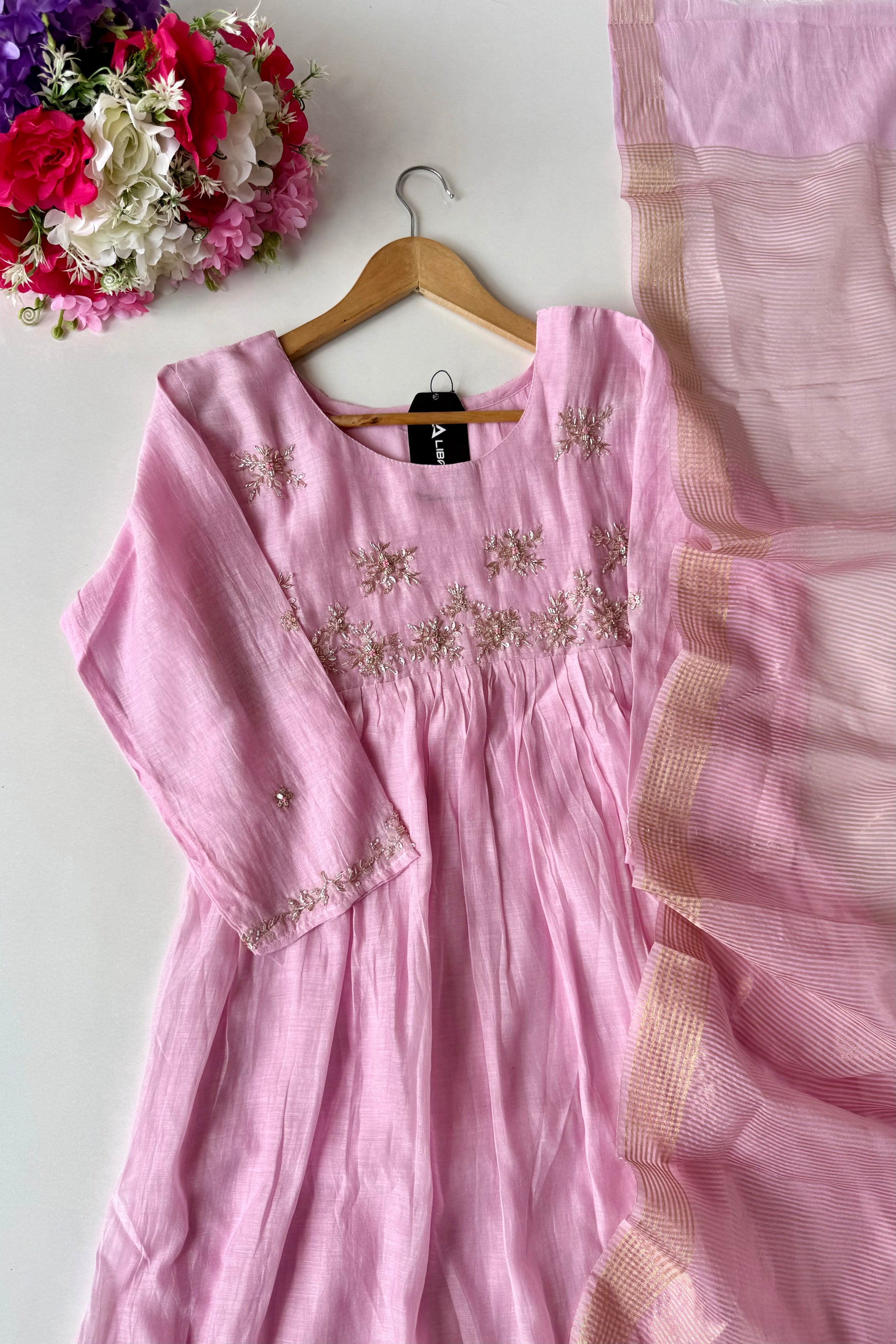 ✨ Sharmila – Banarsi Mul Chanderi A-Line Kurta Set with Dupatta