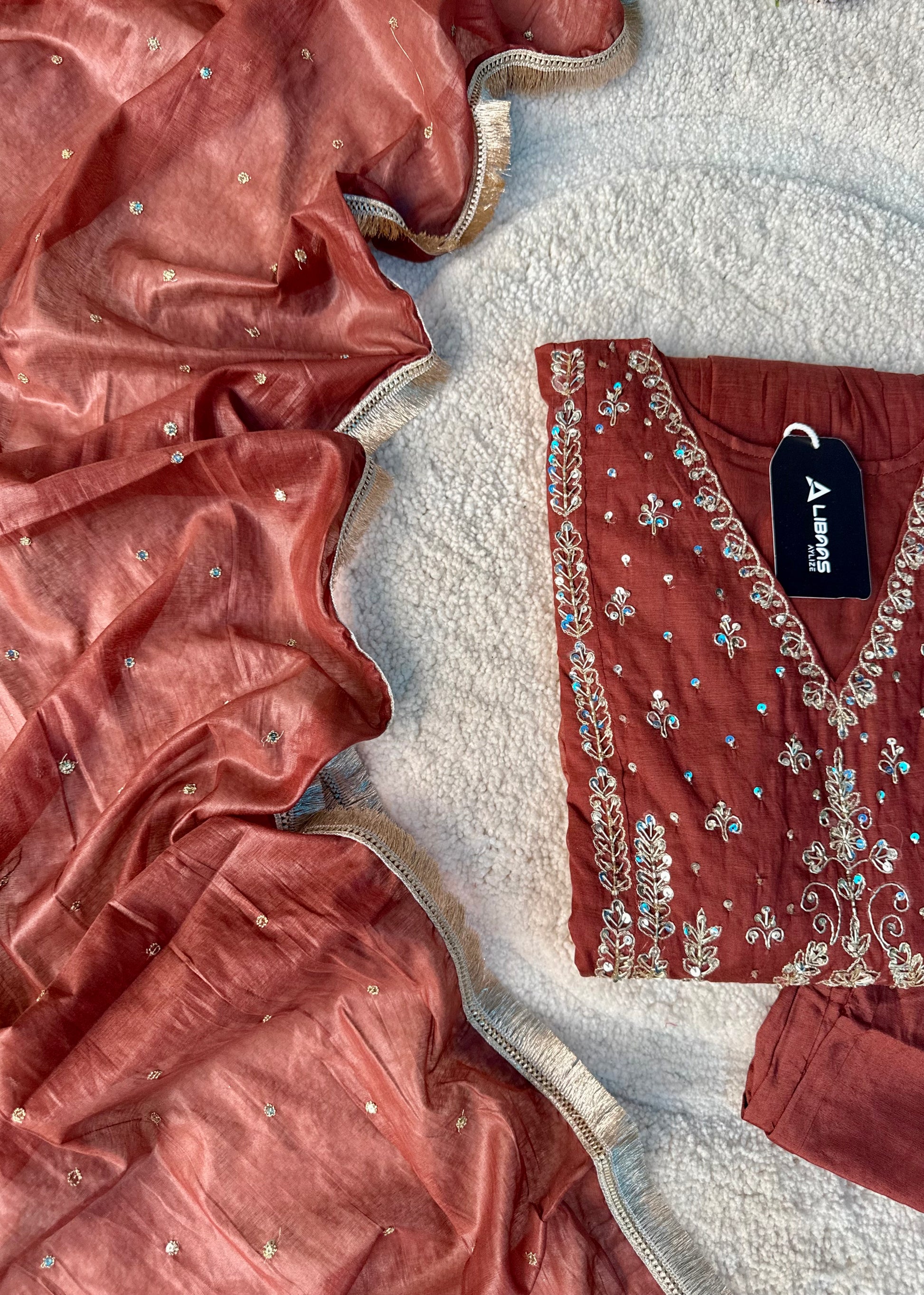 “Anya” Rust Brown Mul Chanderi anarkali kurta set