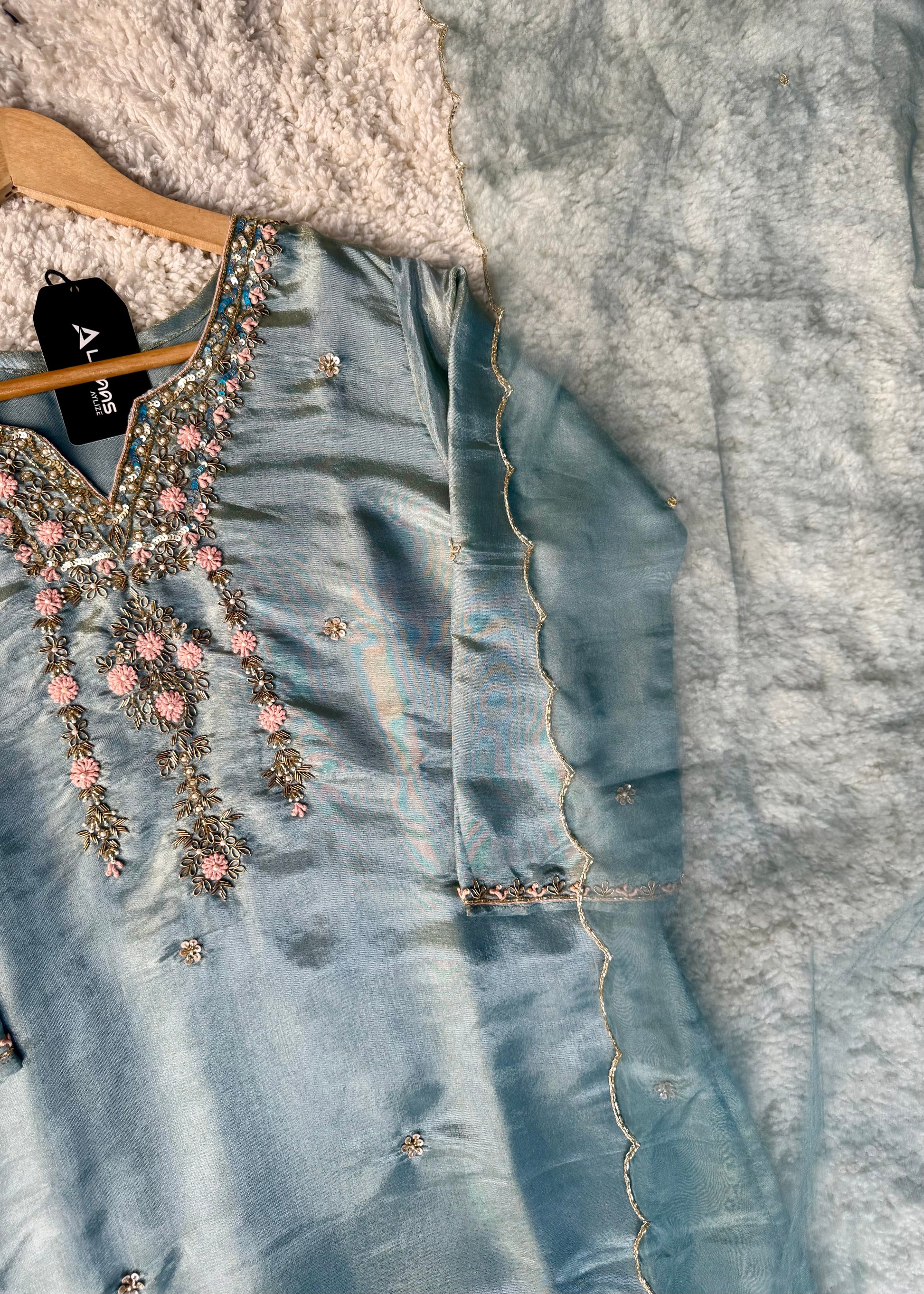 “Divya” Premium Blue Tissue Silk Kurta Set with Elegant Handwork