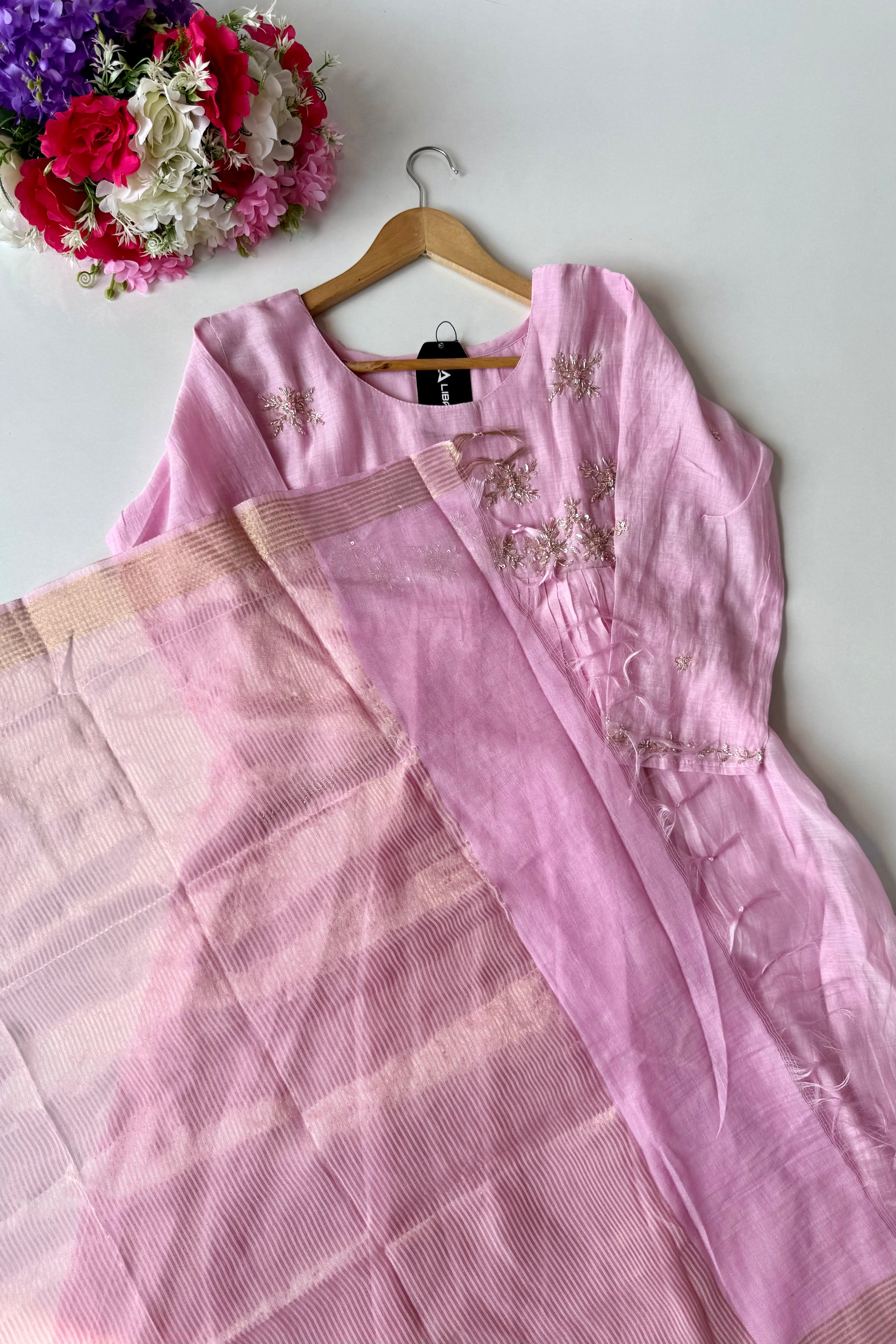 ✨ Sharmila – Banarsi Mul Chanderi A-Line Kurta Set with Dupatta